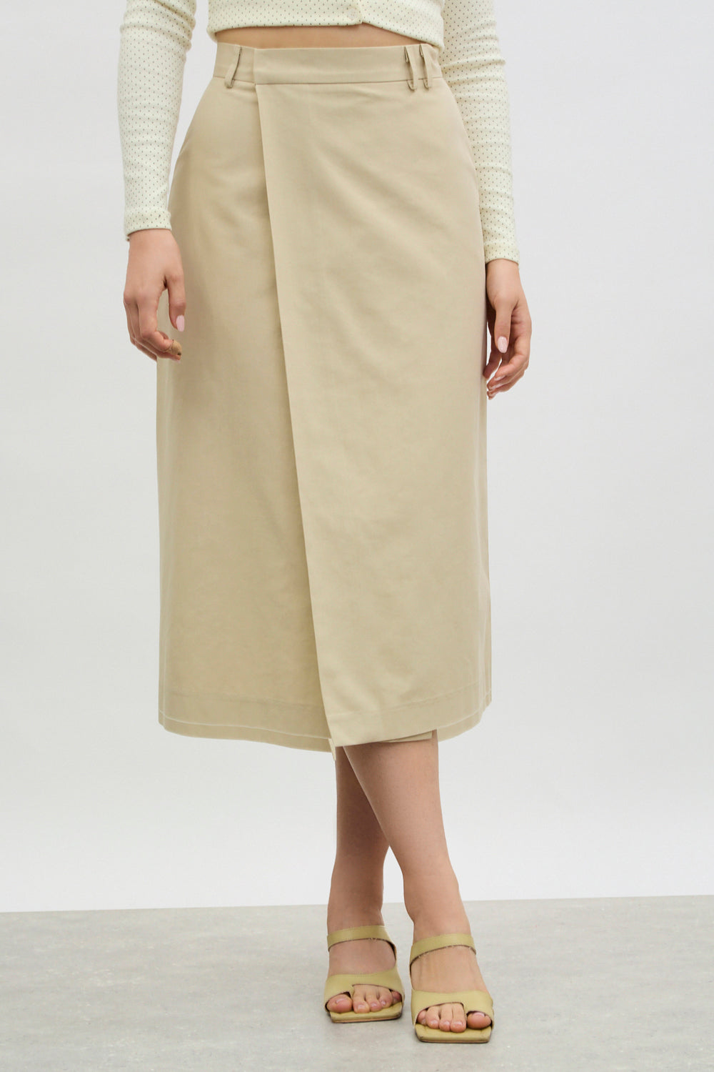 Beige asymmetric wrap skirt_1