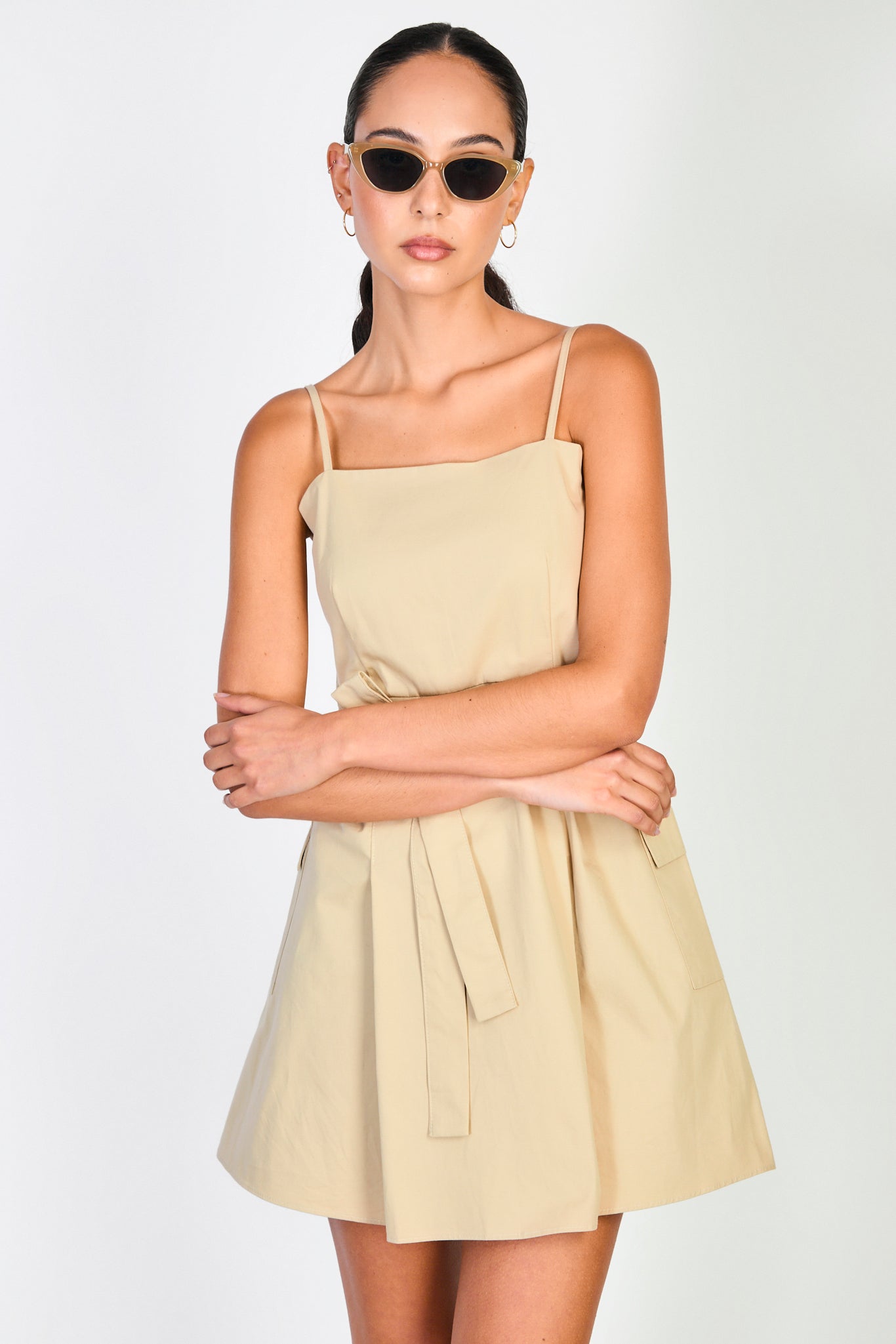 Beige belted mini dress_3