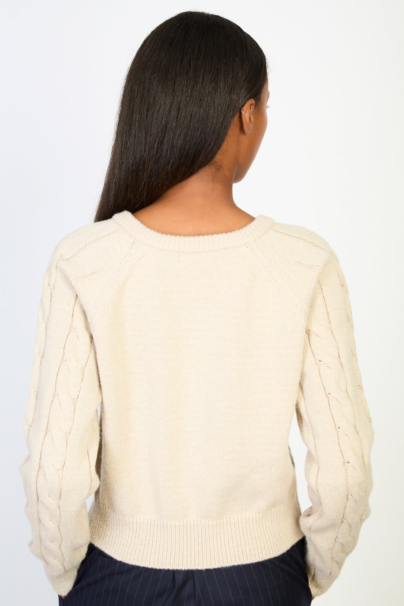 Beige cable knit short zip cardigan_2