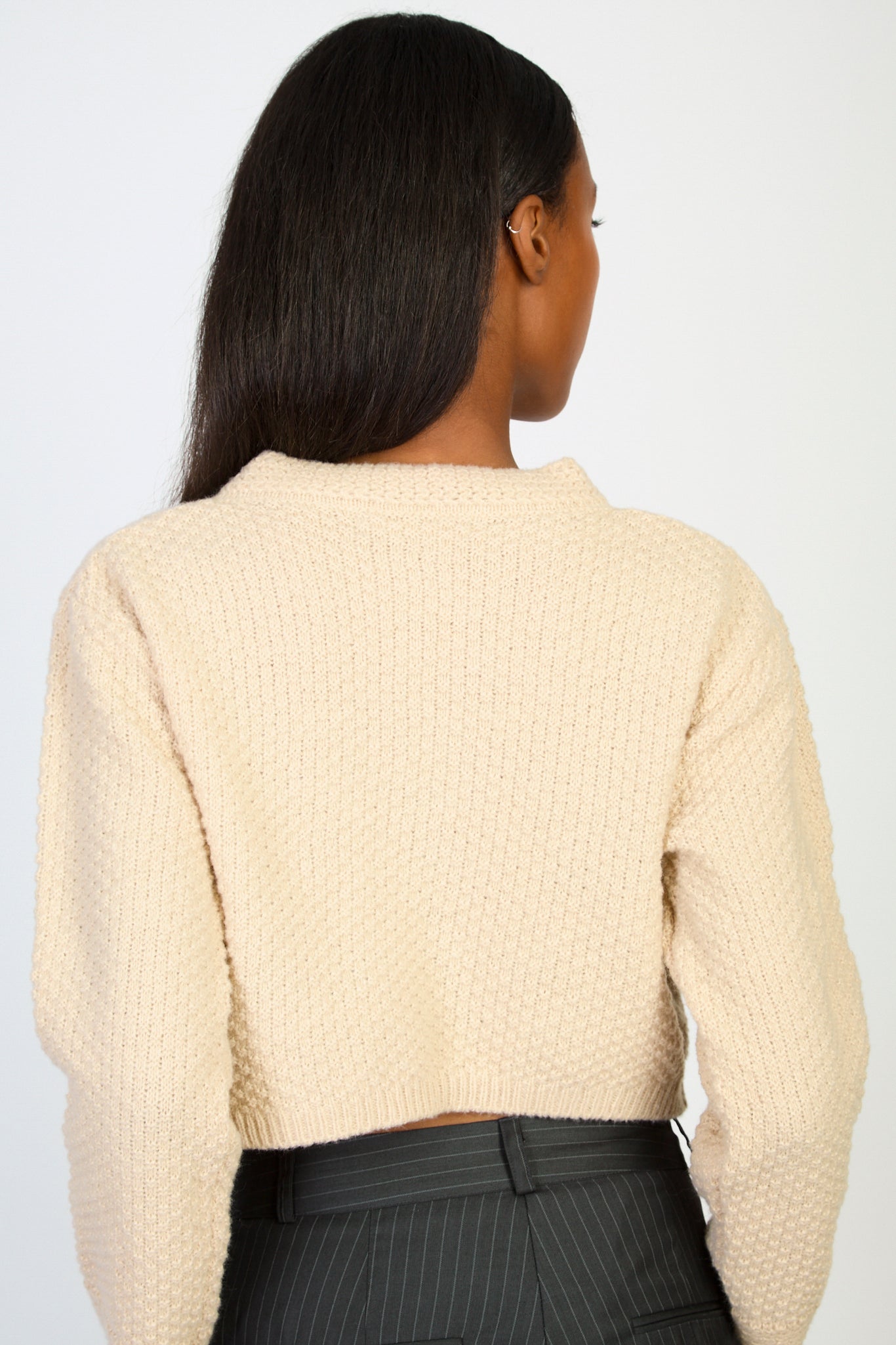 Beige cropped knit jacket_2