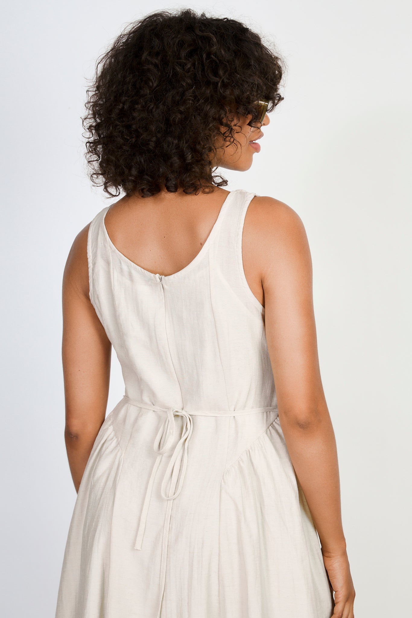 Beige gathered neckline peasant dress_3