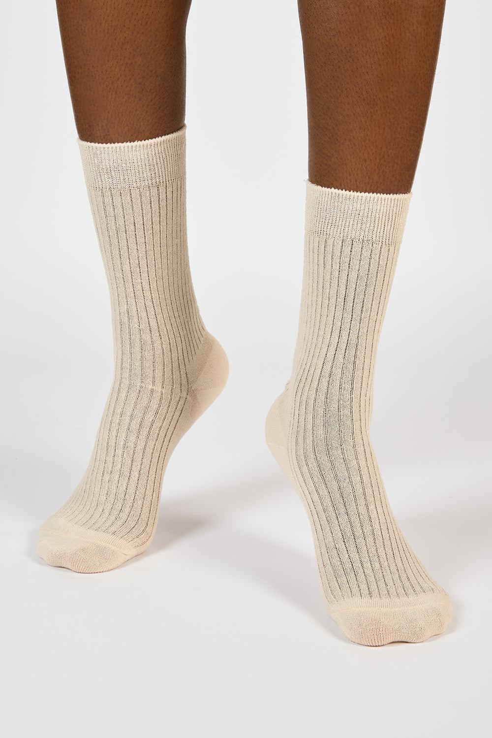 Beige linen blend ribbed socks_4