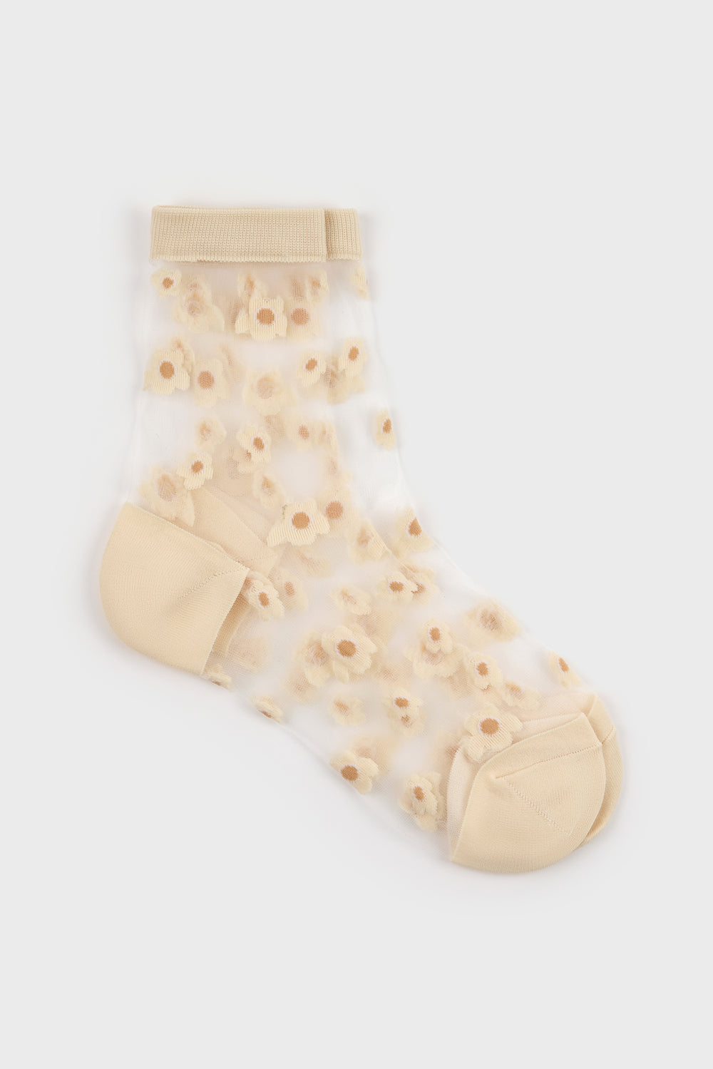 Beige mixed flower sheer socks_3