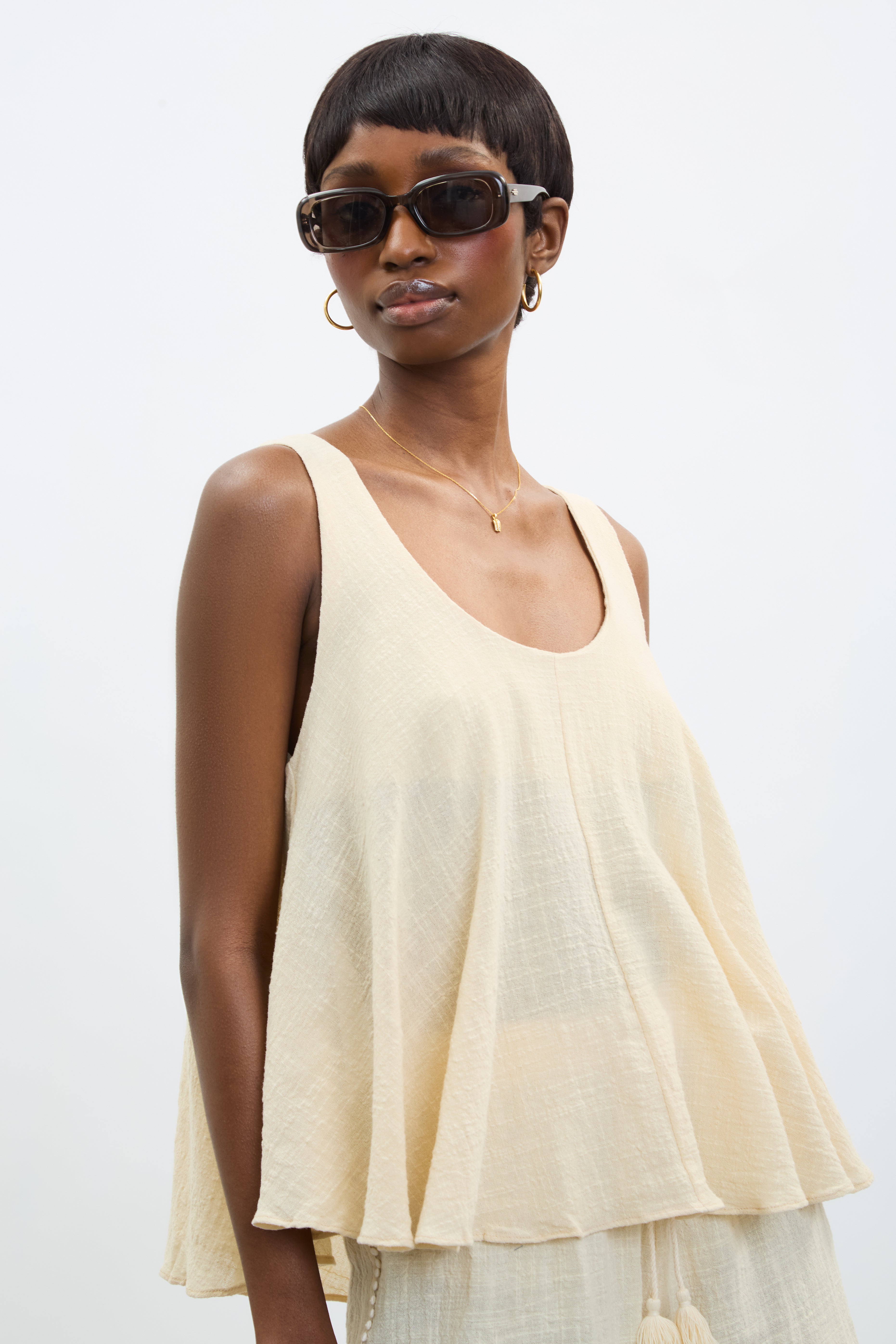 Beige pure cotton flare tank_1