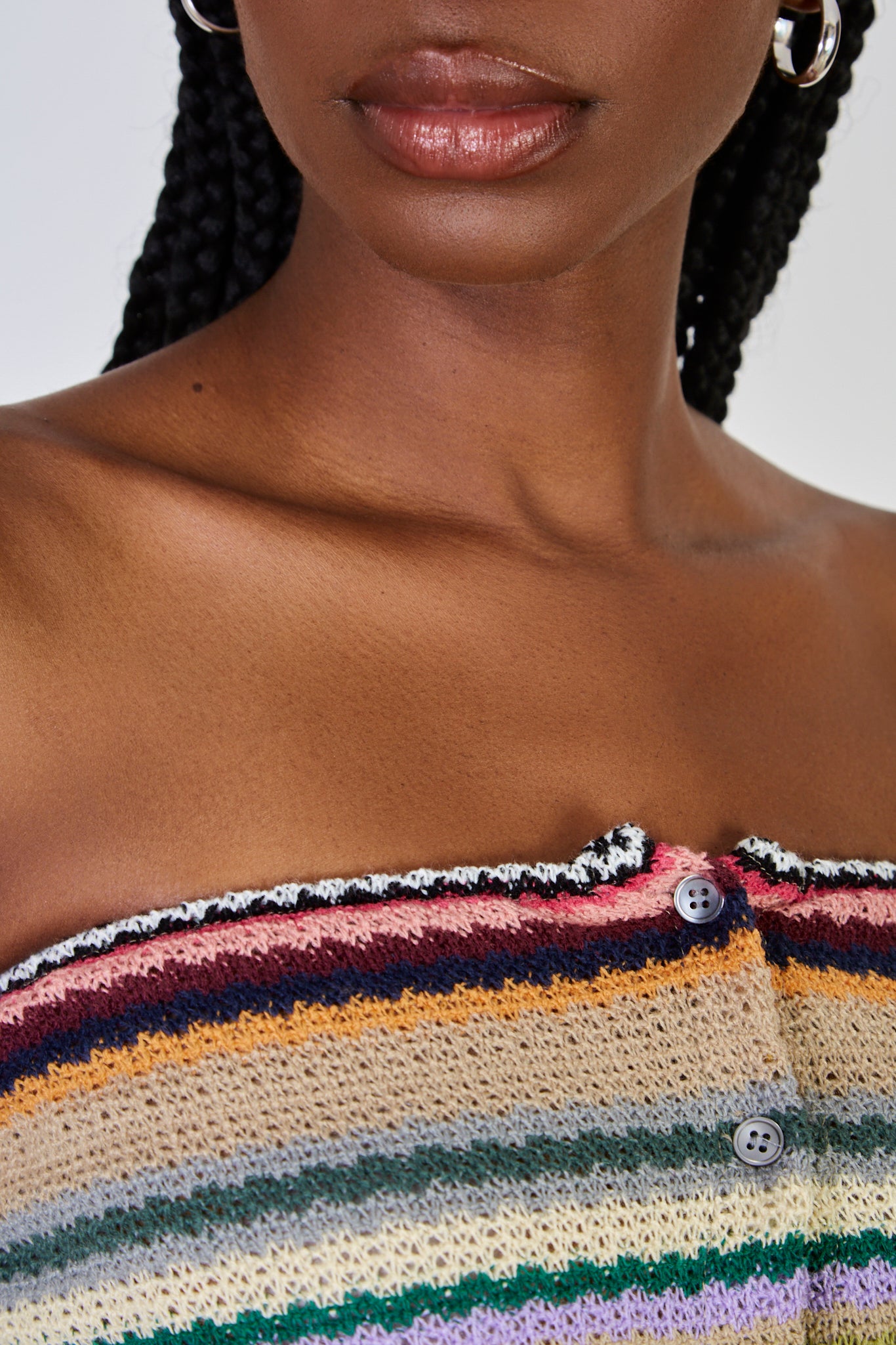 Beige rainbow stripe strapless top_4