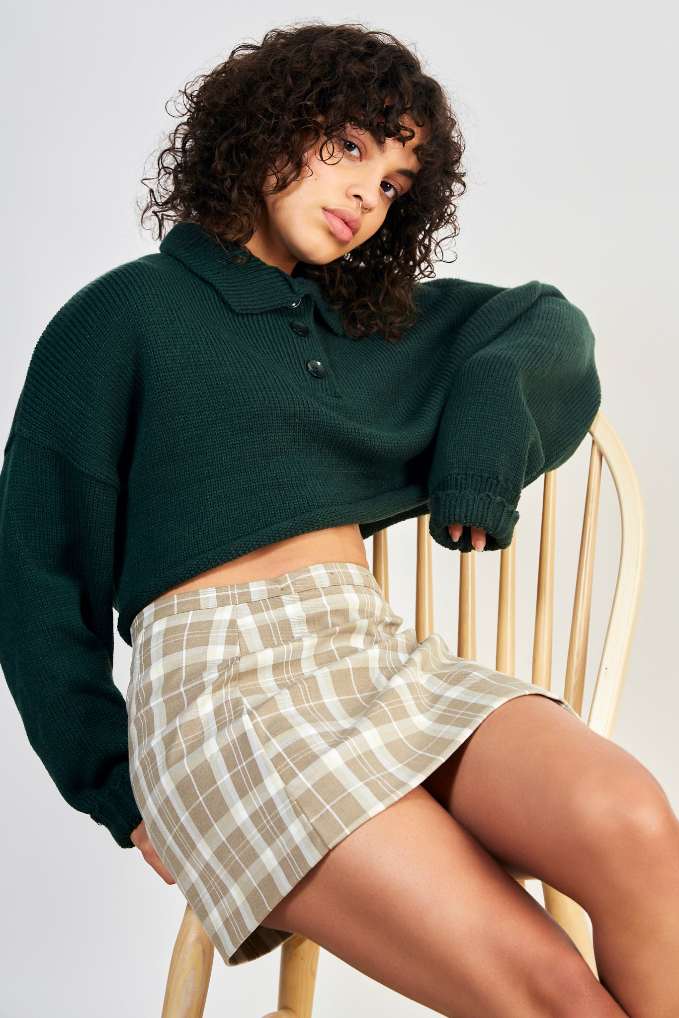 Beige tartan mini skirt_5