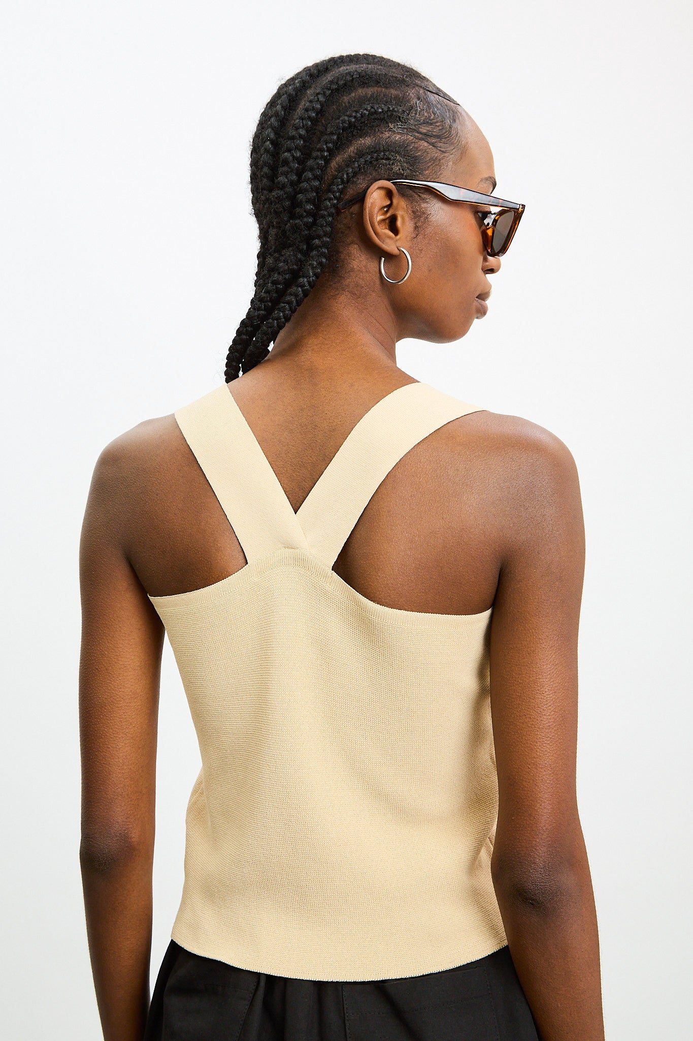 Beige wide strap cross back knit tank_2