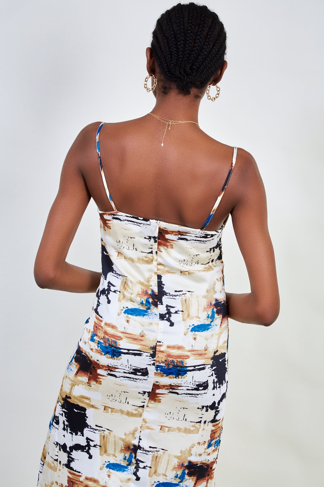 Beige abstract print silky slip dress_4