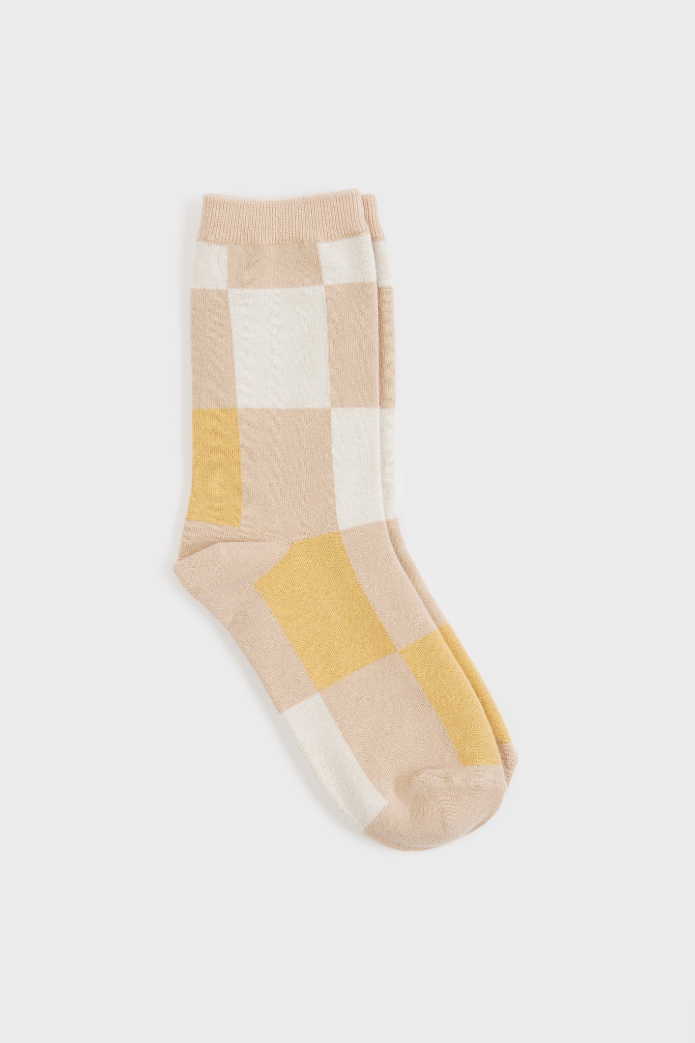 Beige and mustard giant block check socks_2
