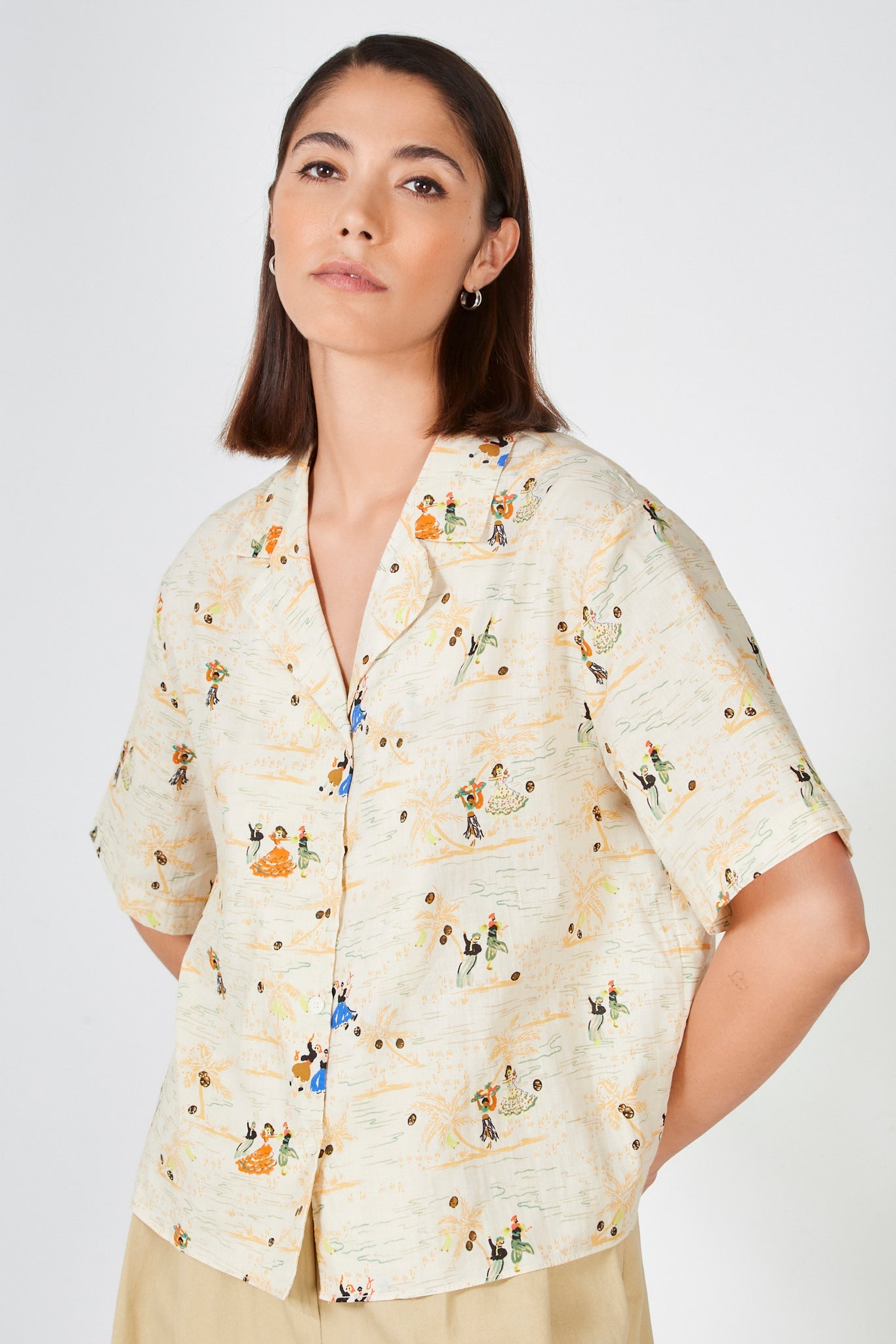 Beige and orange tropical tiny dancers shirt_1