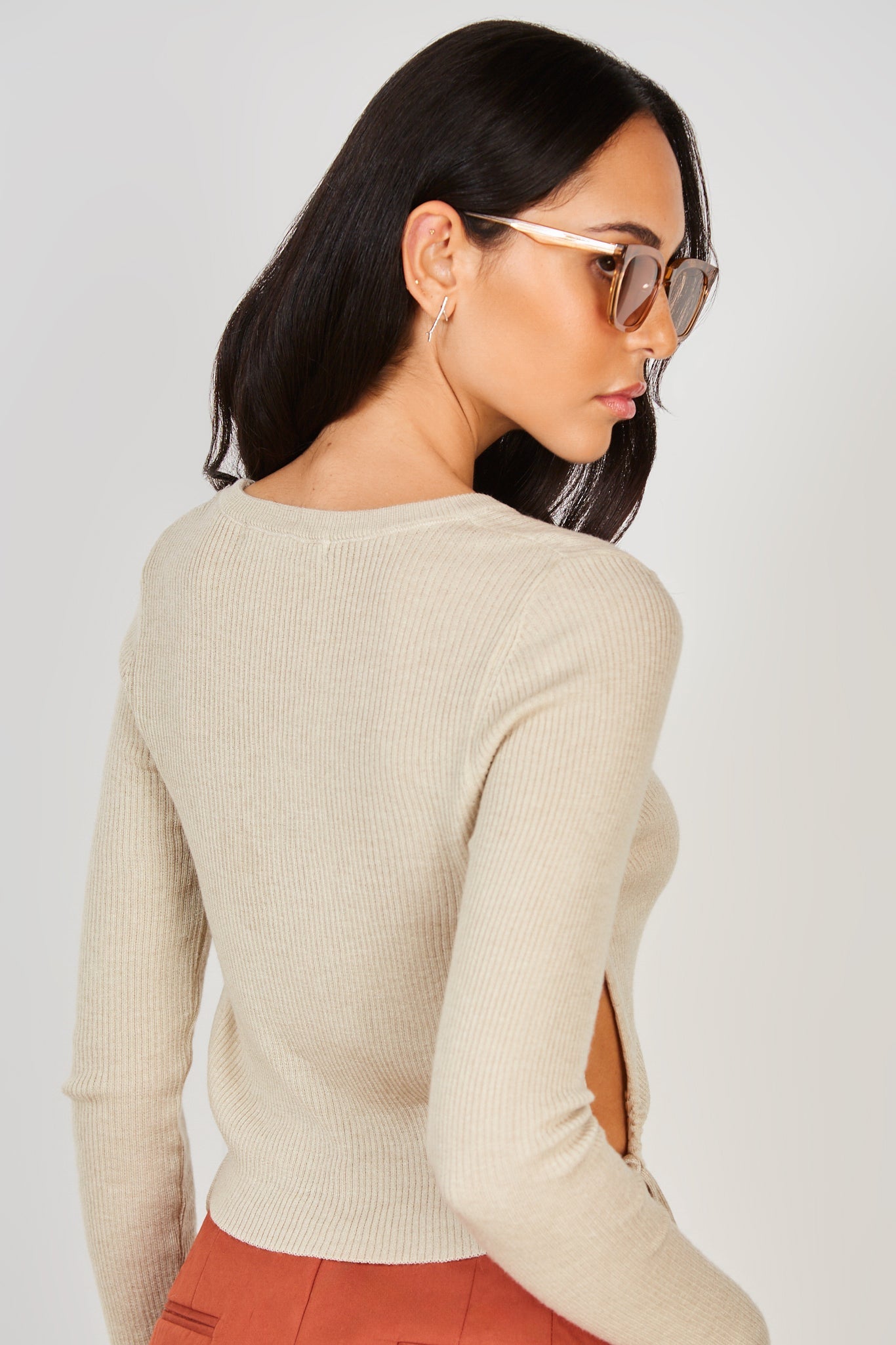 Beige cinch side knit top_2