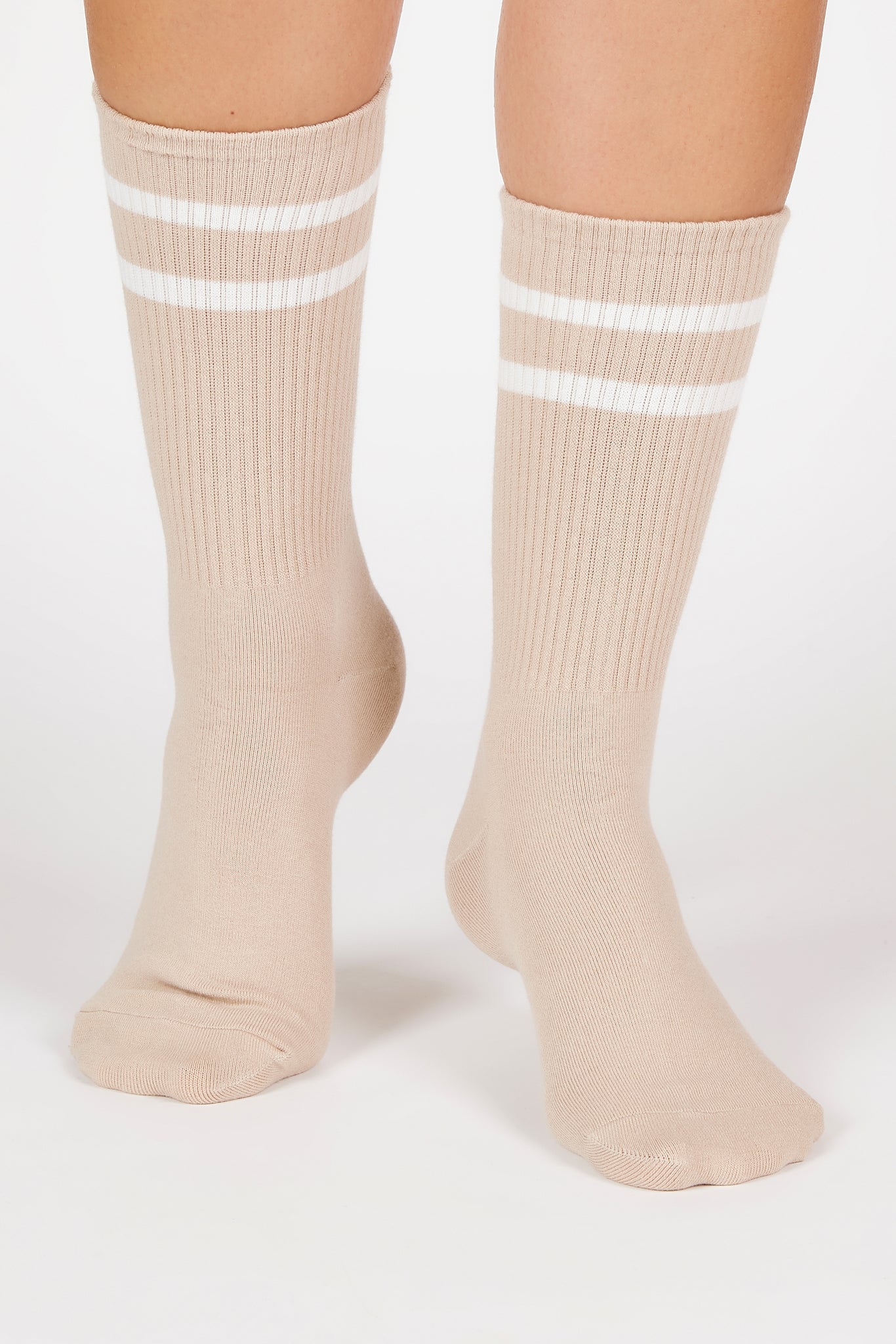 Beige double varsity stripe socks_4