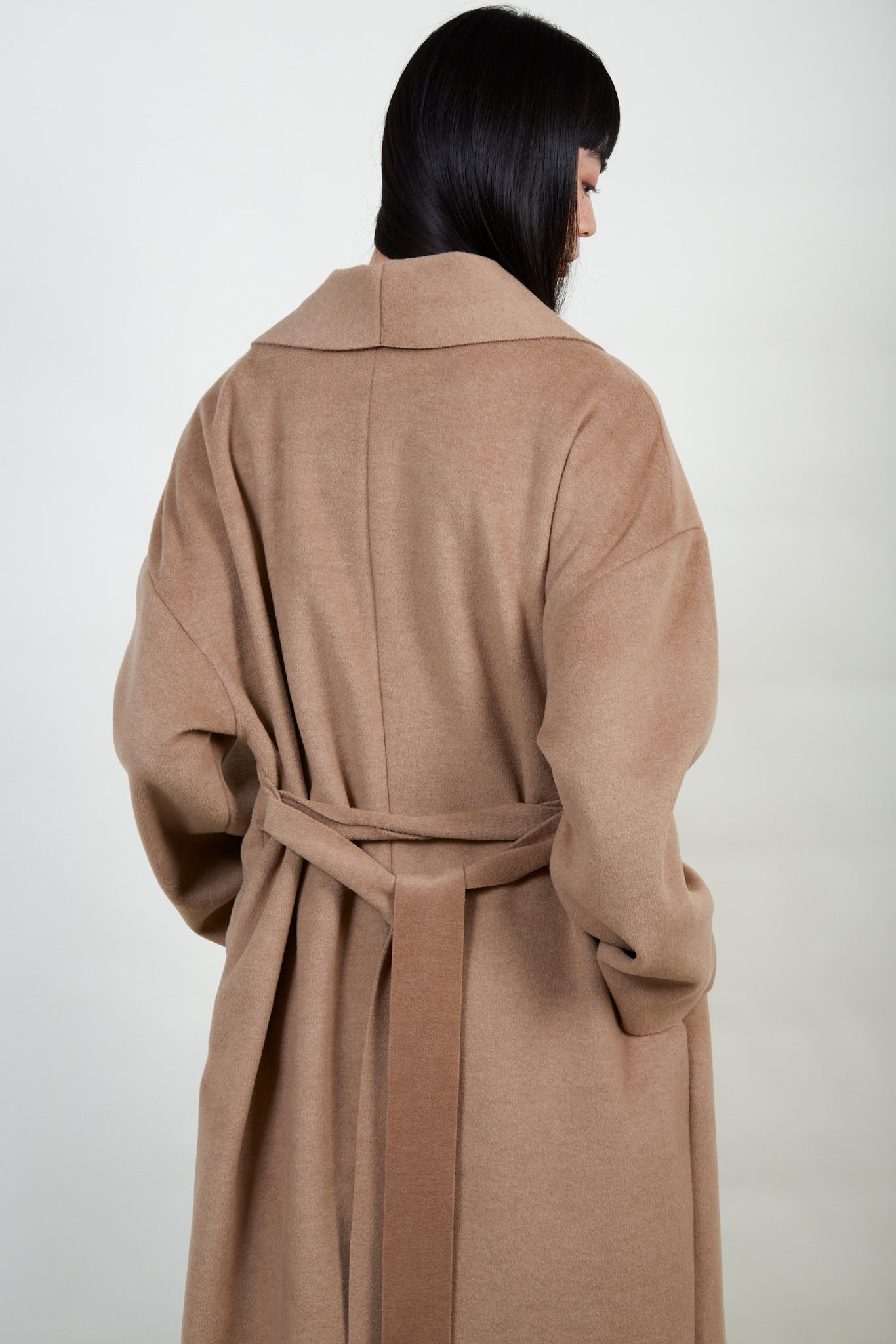 Beige felted wool blend shawl coat_4