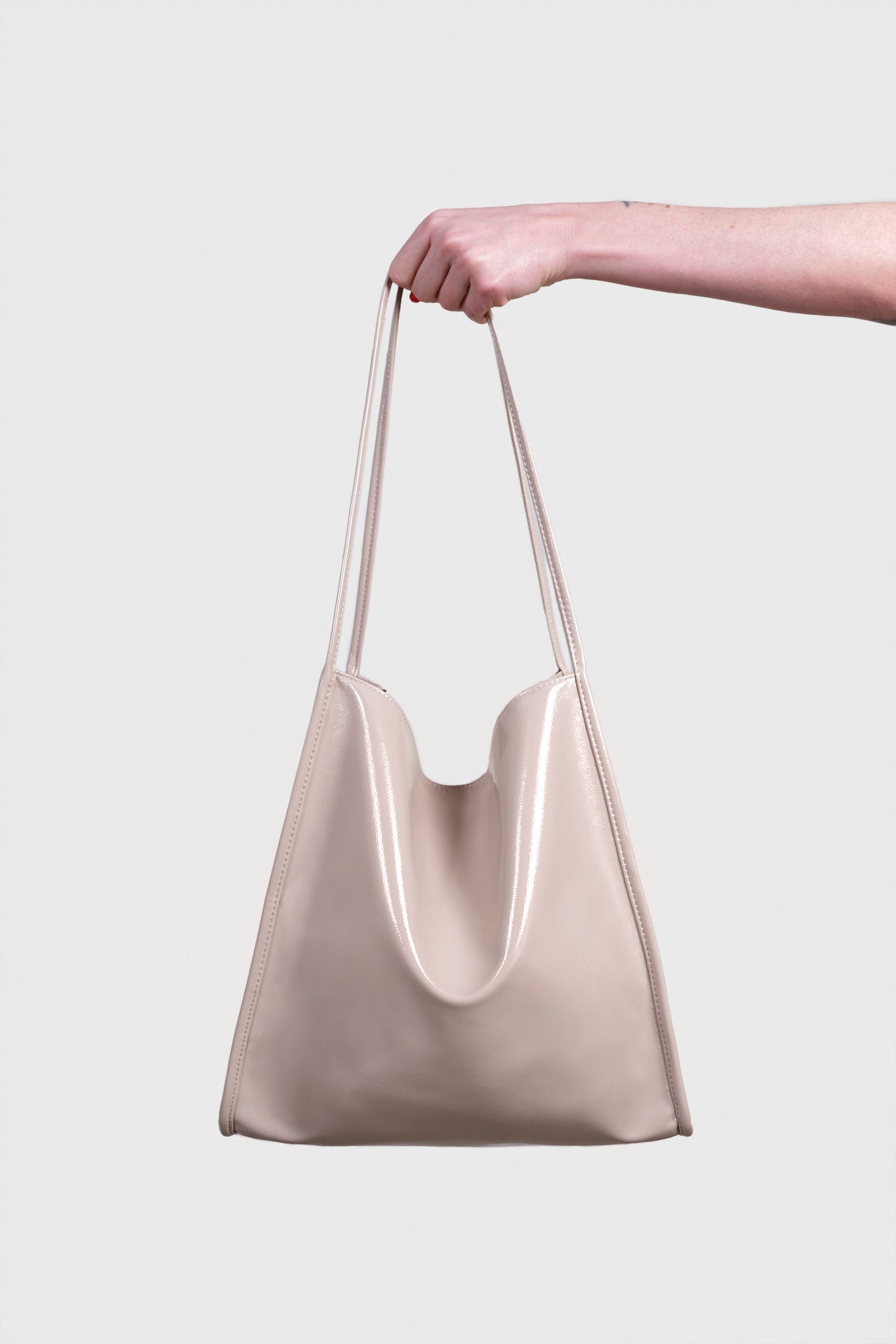 Beige high shine PVC tote bag_3