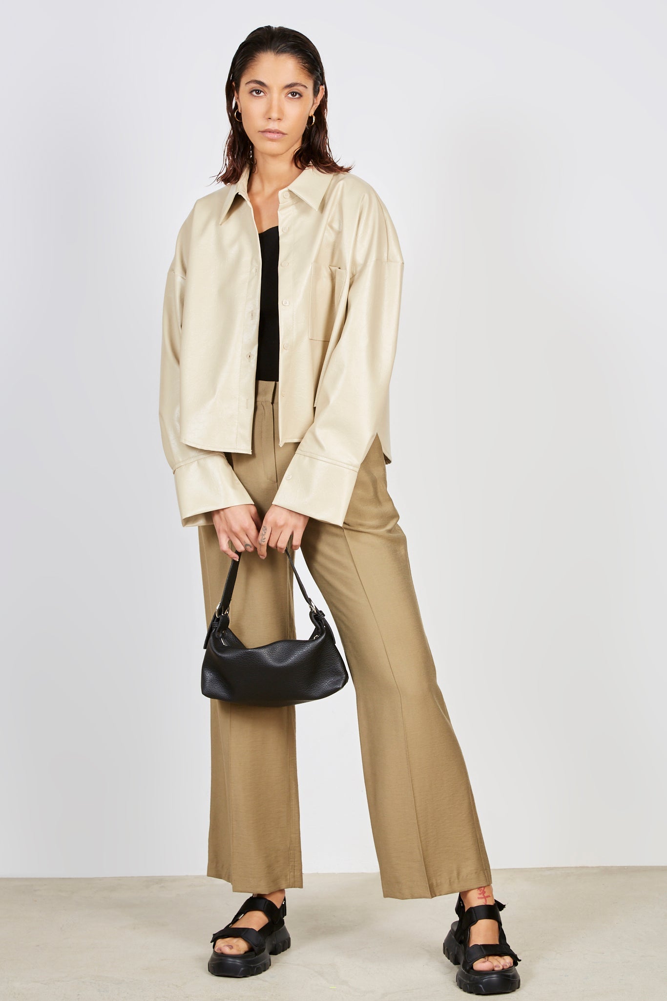 Beige high shine shirt_5