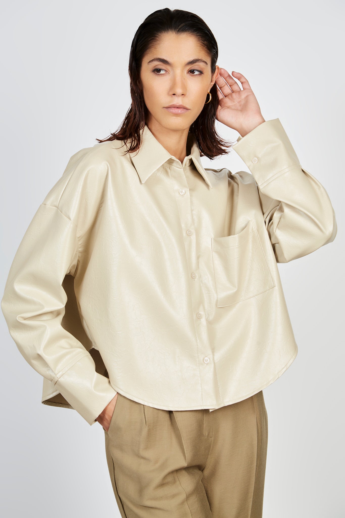 Beige high shine shirt_4