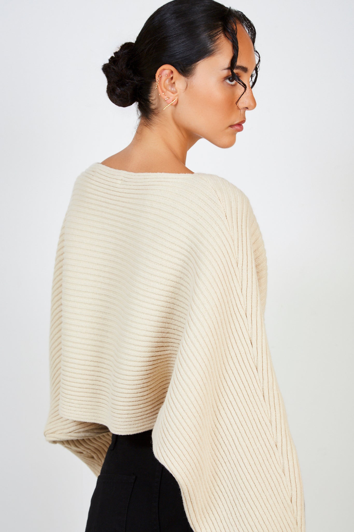 Beige horizontal rib wool blend jumper_3