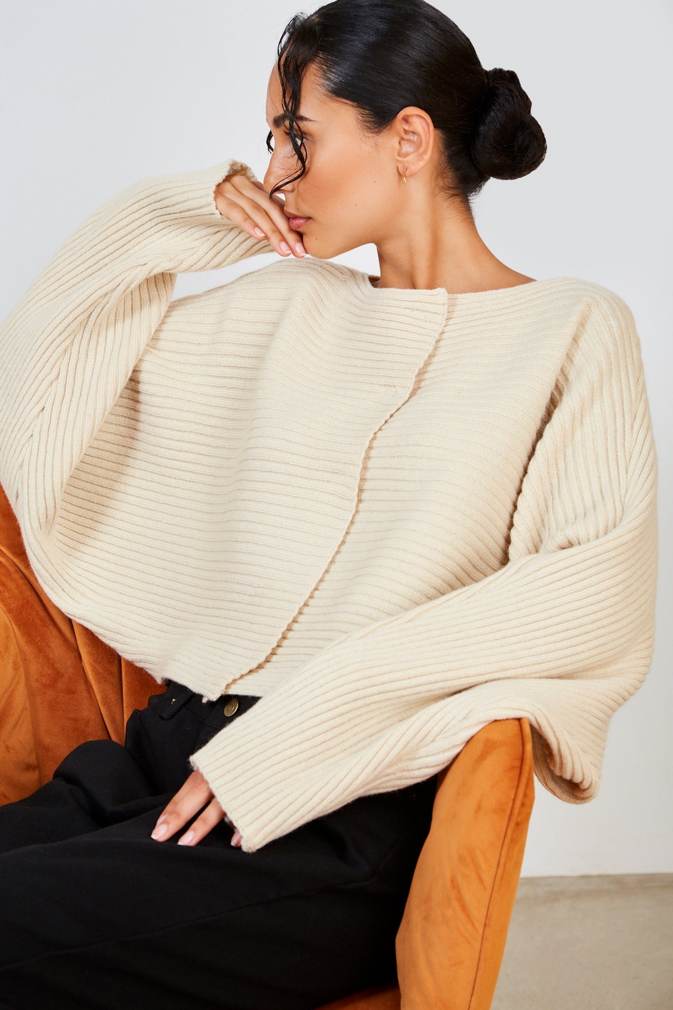 Beige horizontal rib wool blend jumper_6