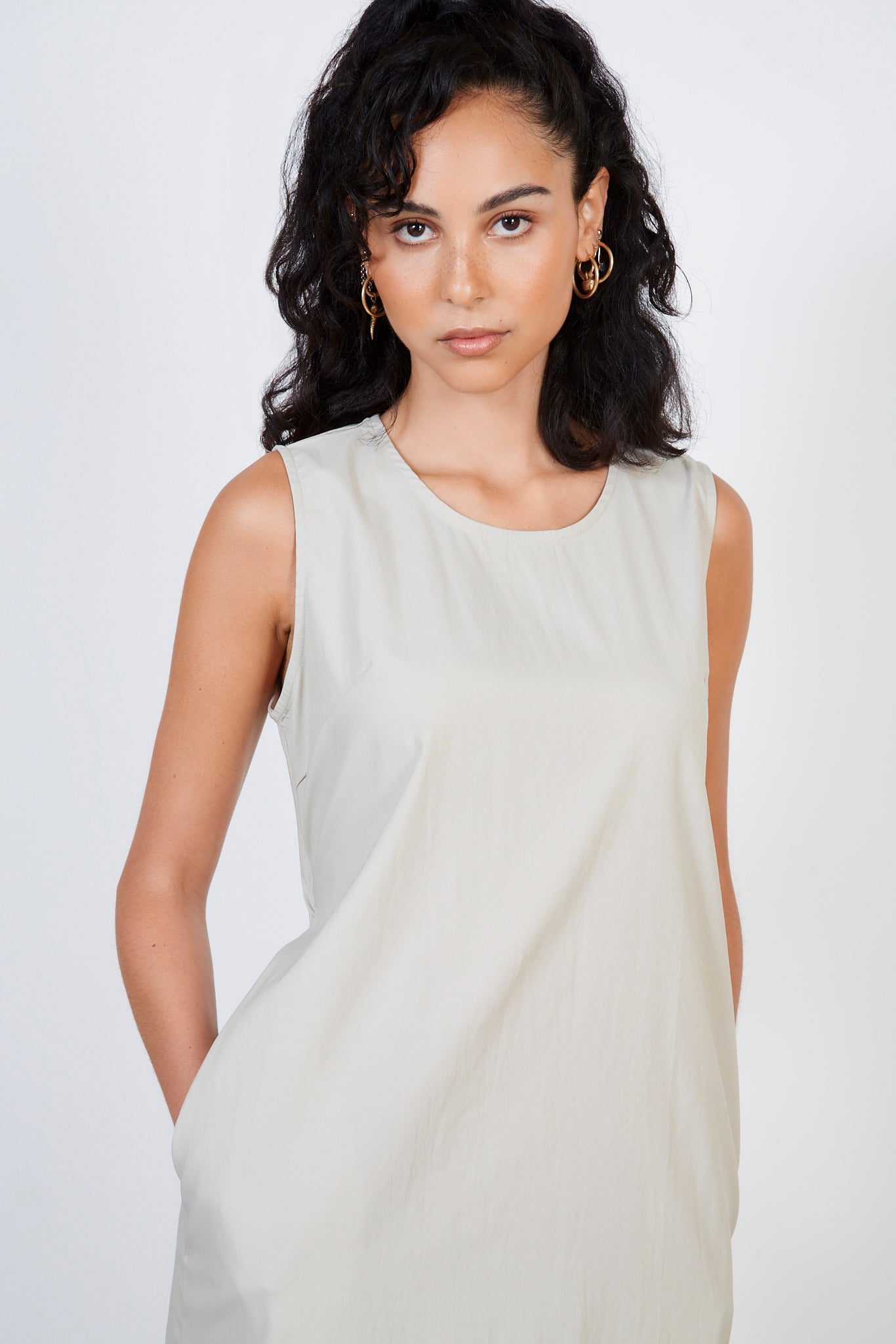 Beige looped tie back dress_3