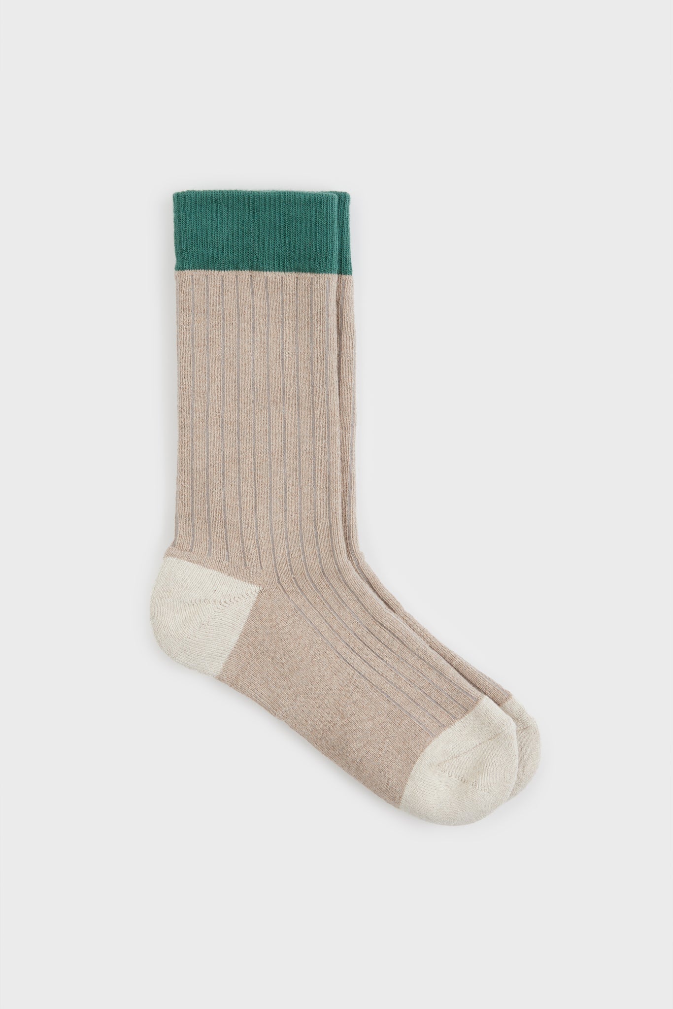Beige ribbed tricolour block socks_2