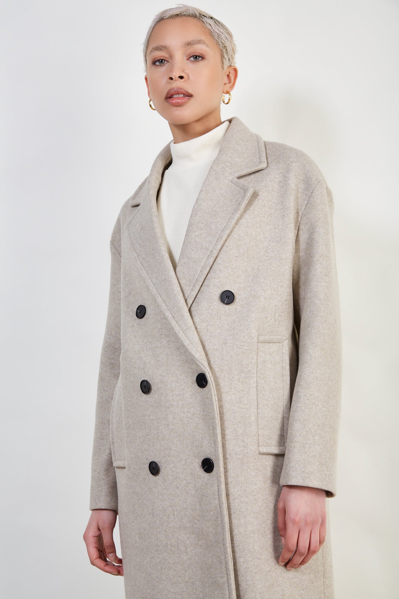 Beige wool blend double breast tailored coat_4
