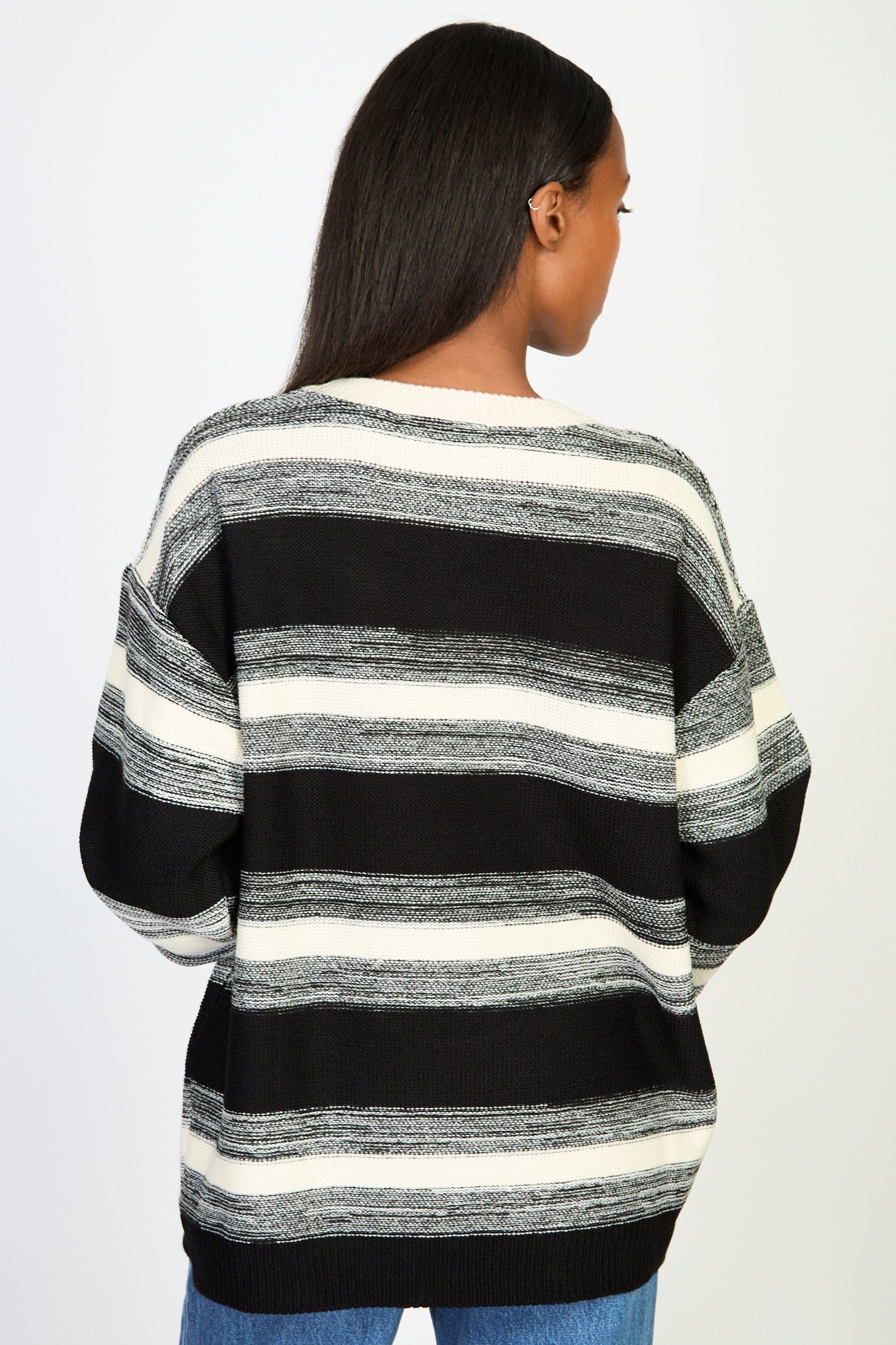 Black and cream fade in horizontal striped jumper_2