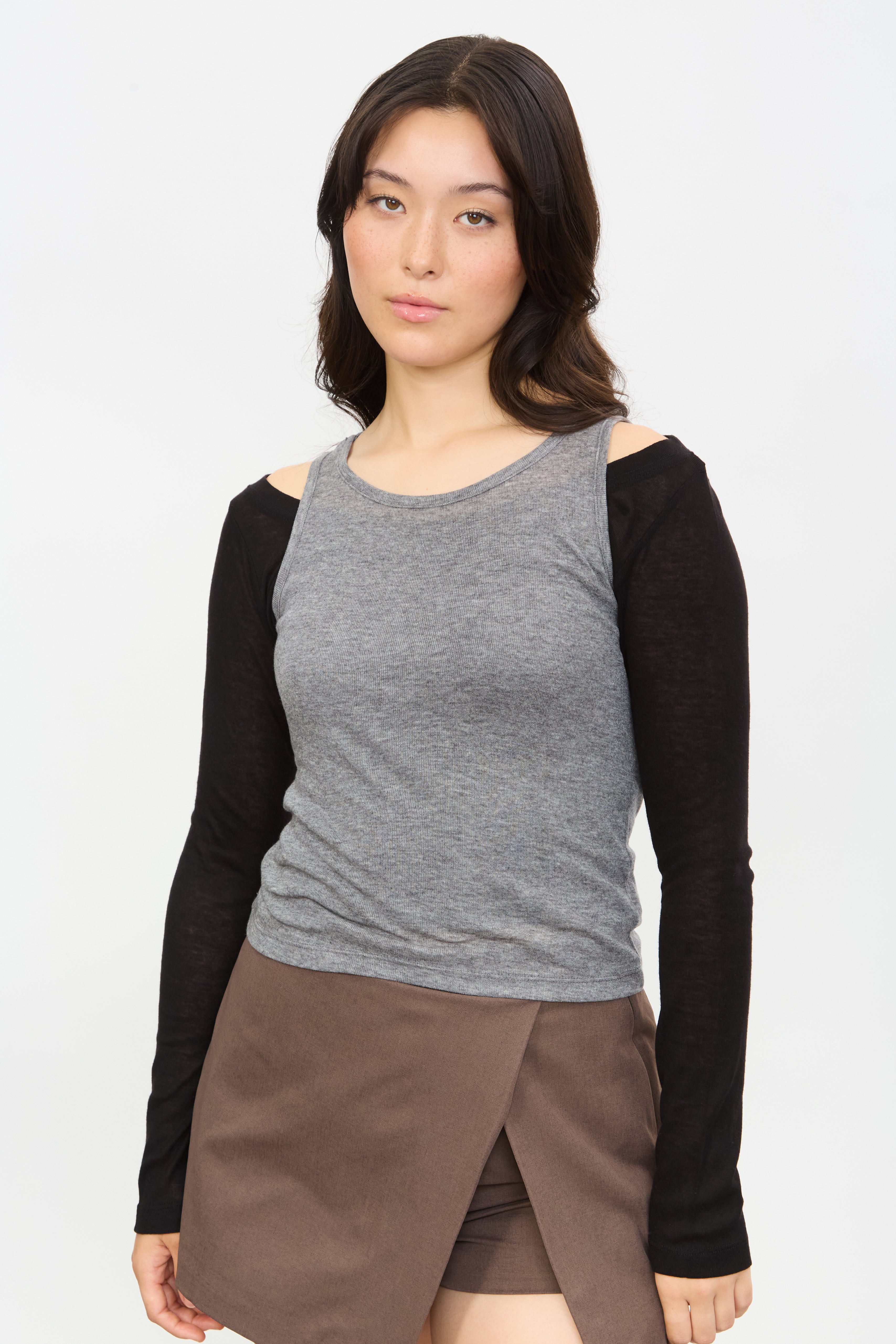Black and grey jersey tank layered top_1