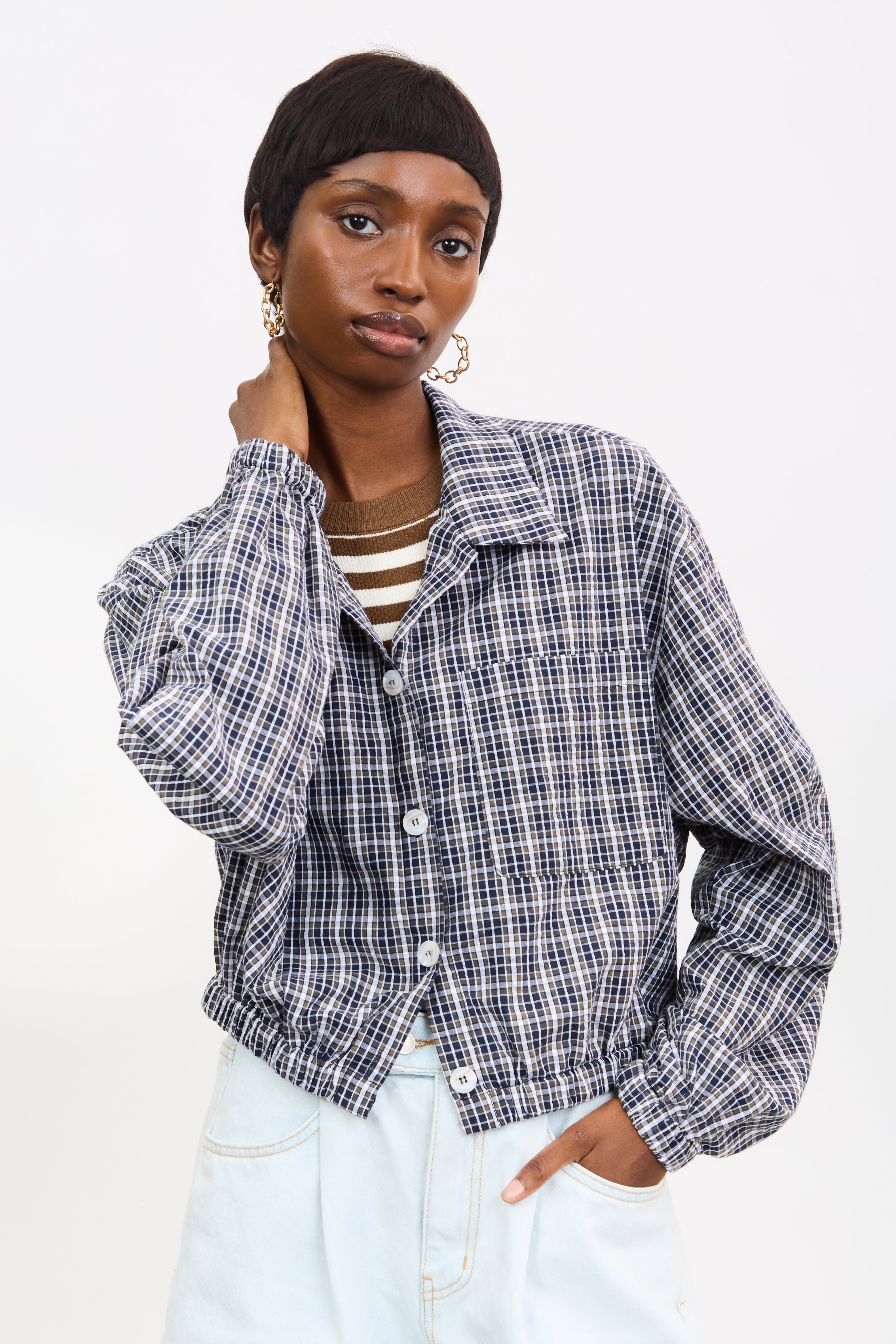 Black and ivory checked shirt jacket_1