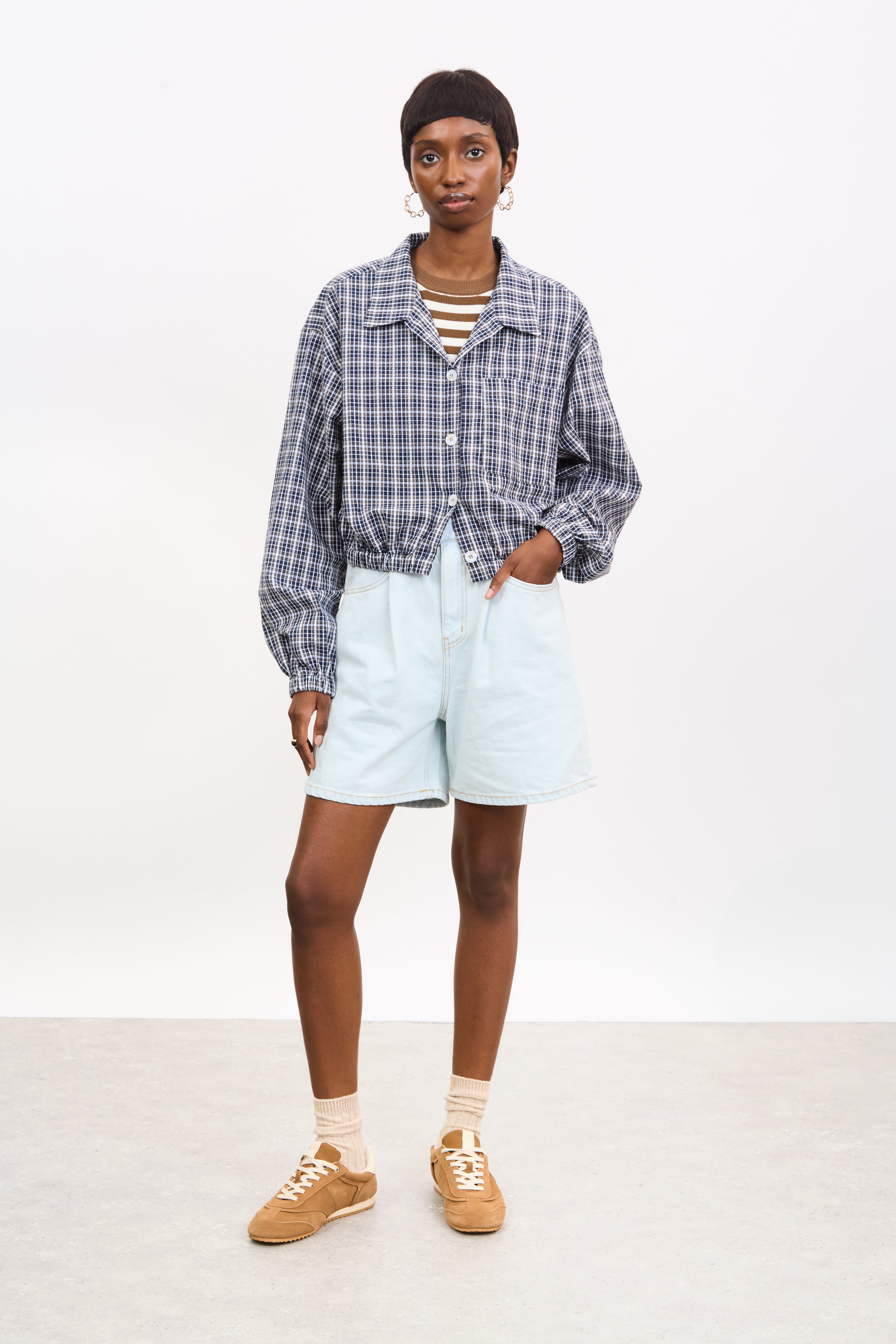 Black and ivory checked shirt jacket_5