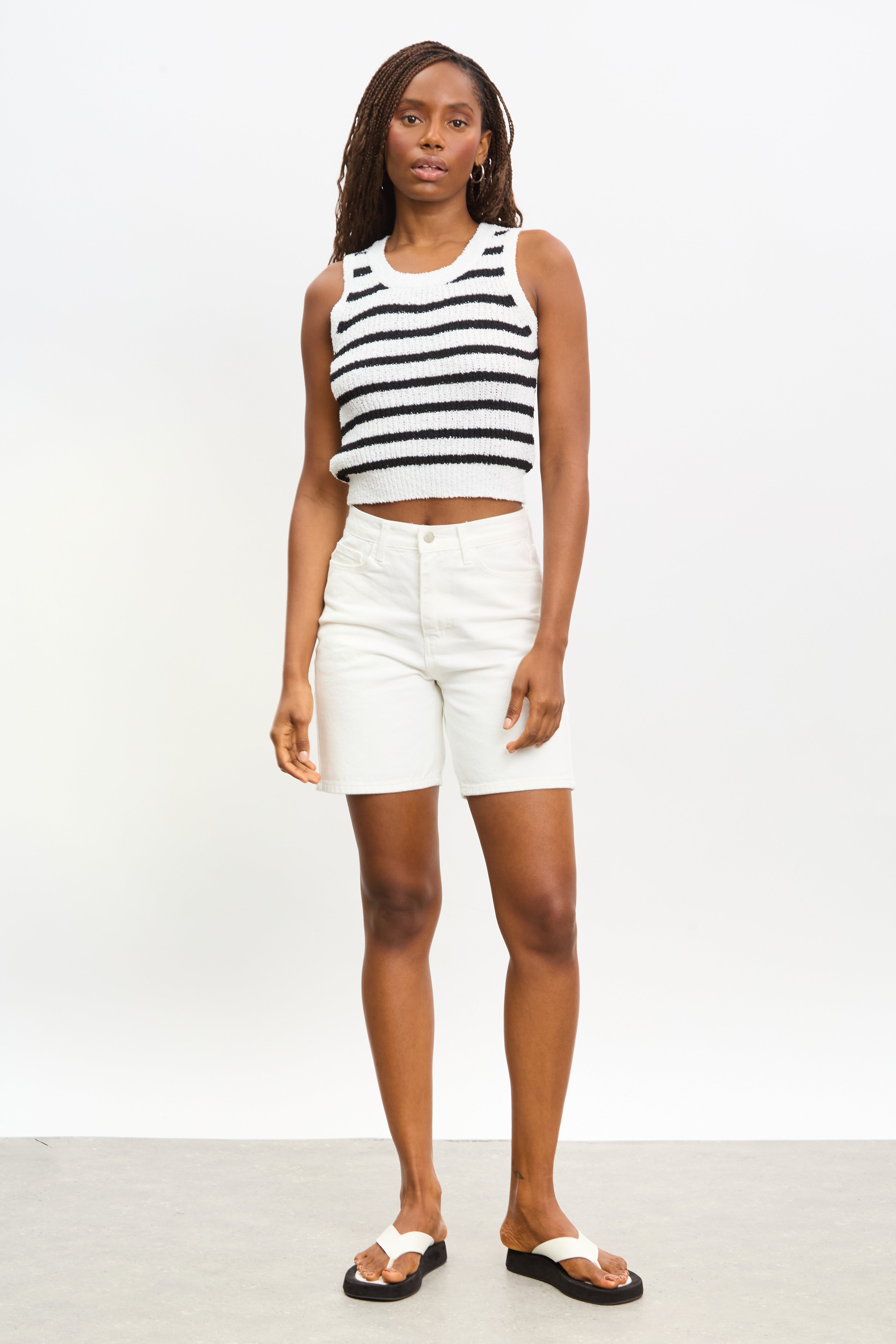 Black and ivory horizontal stripe knit tank_3