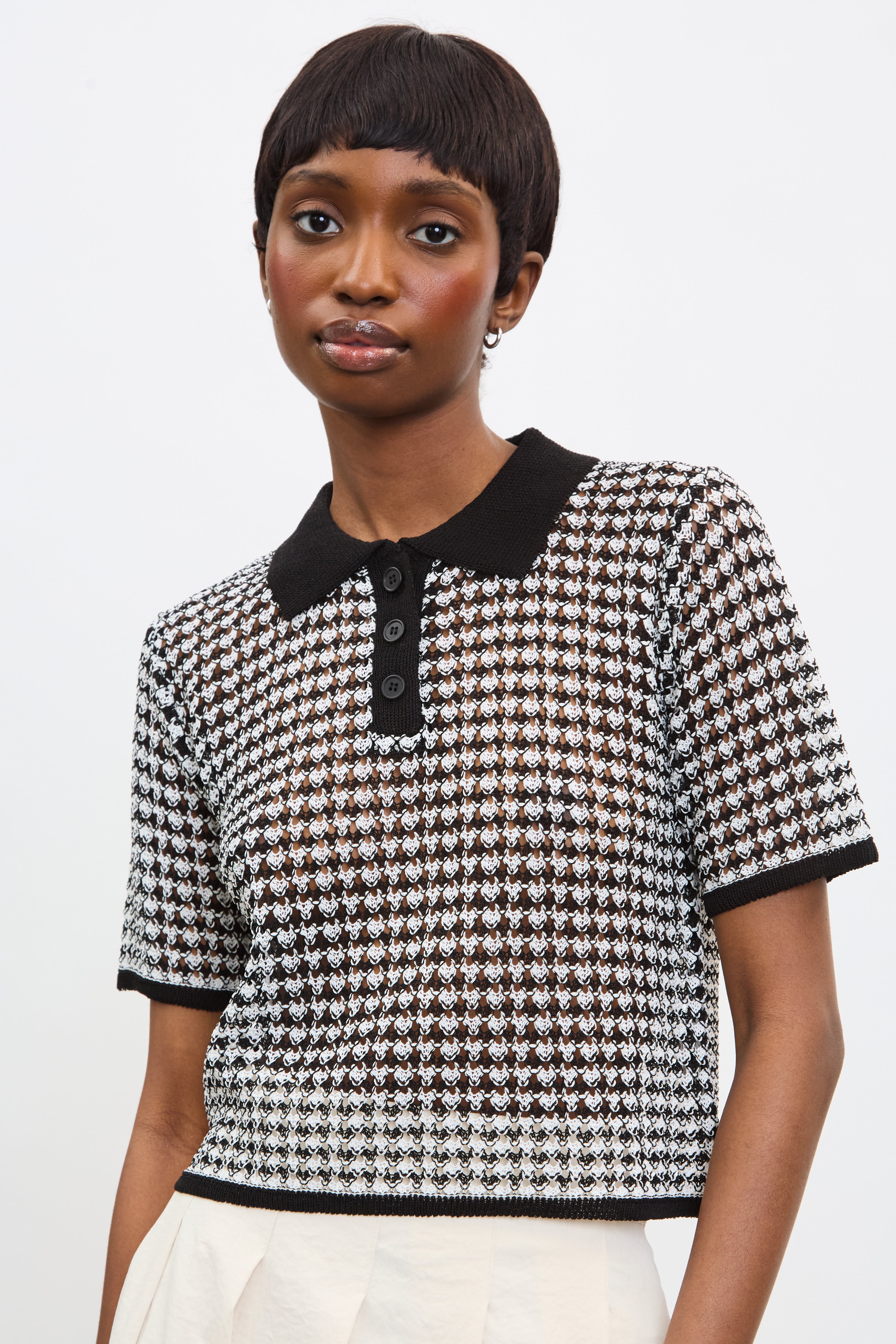 Black and ivory mix knit polo_1