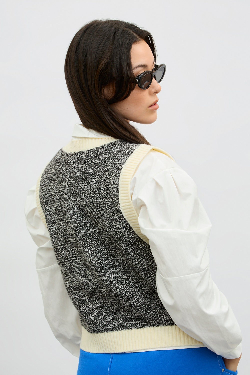 Black and ivory mix knit sweater vest_2