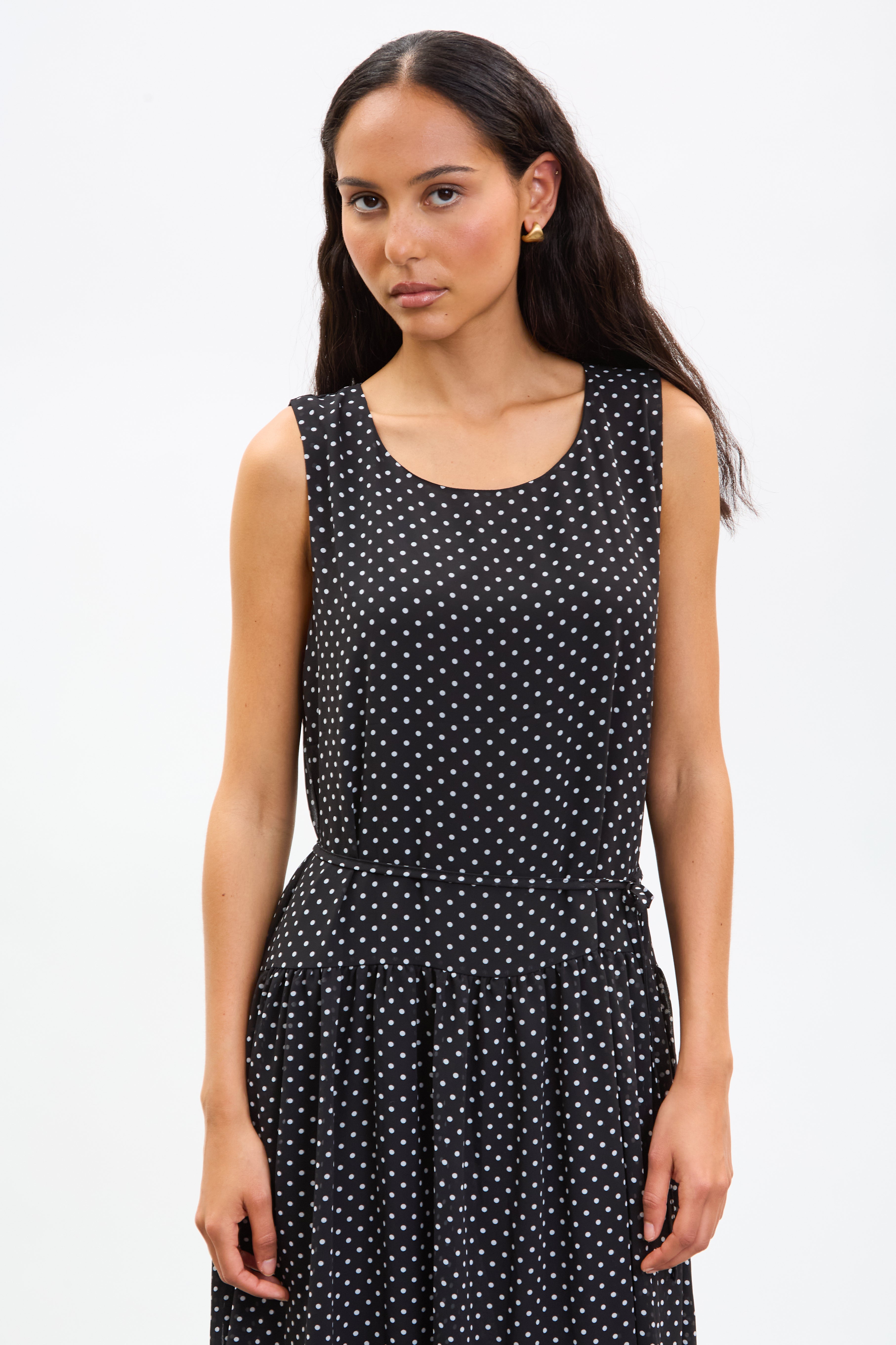 Black and ivory polka dot drop waist dress_3