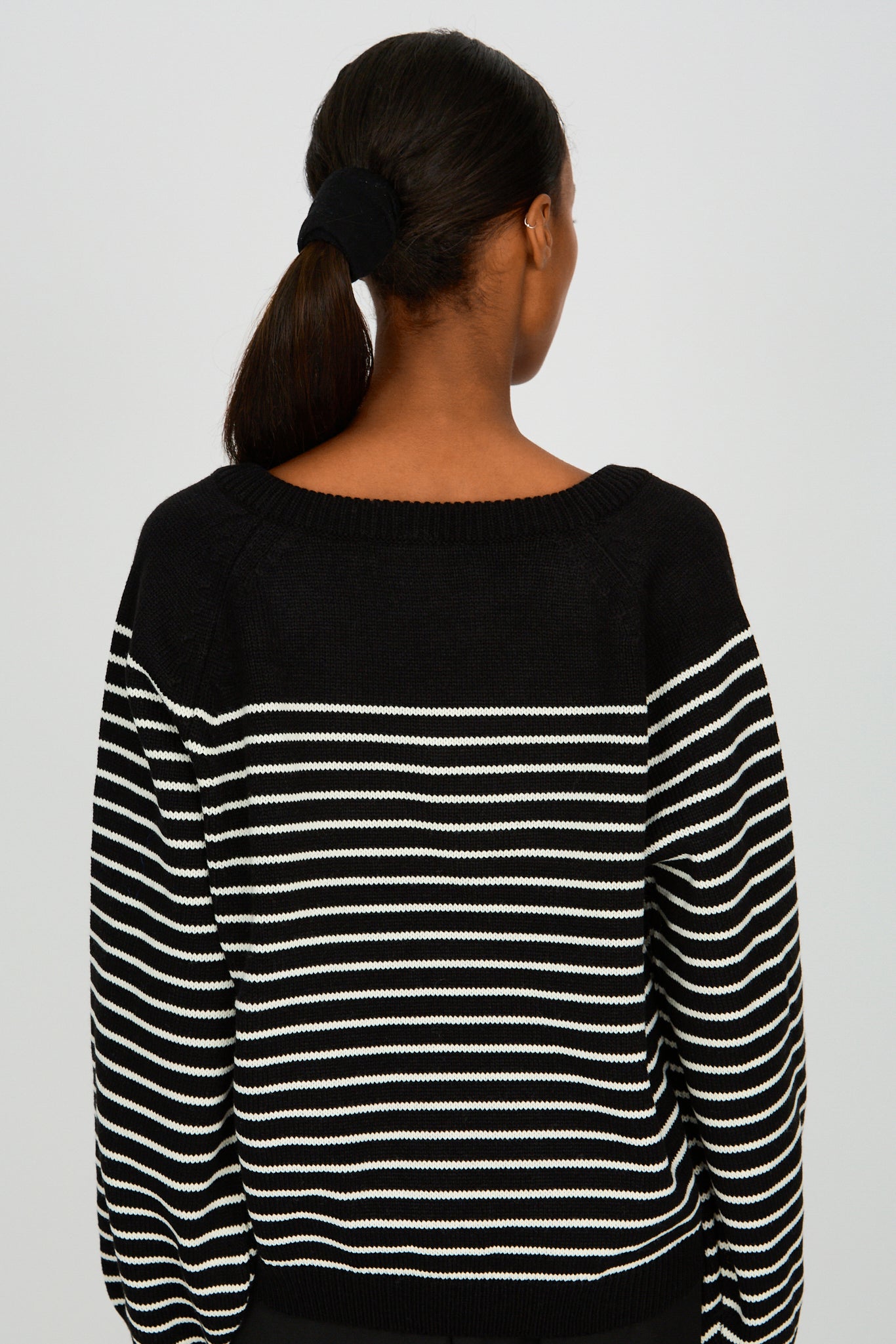 Black and ivory striped V neck jumper_3
