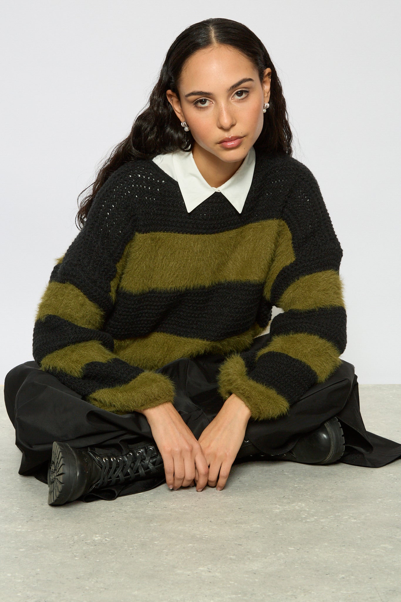 Black and khaki fuzzy stripe jumper_1
