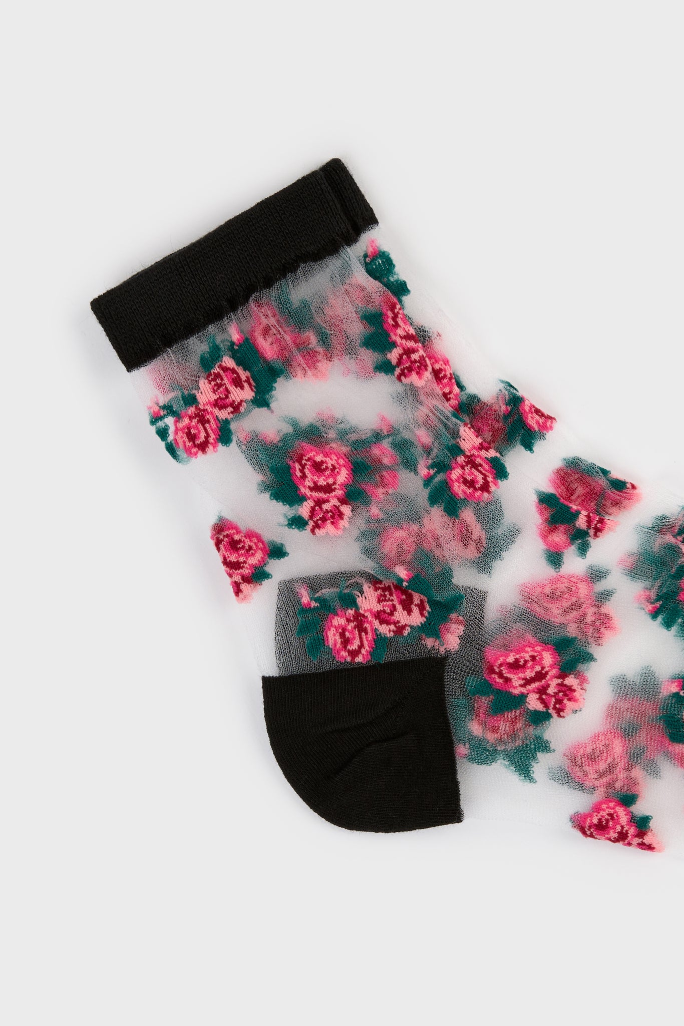 Black and pink rose floral sheer socks_2