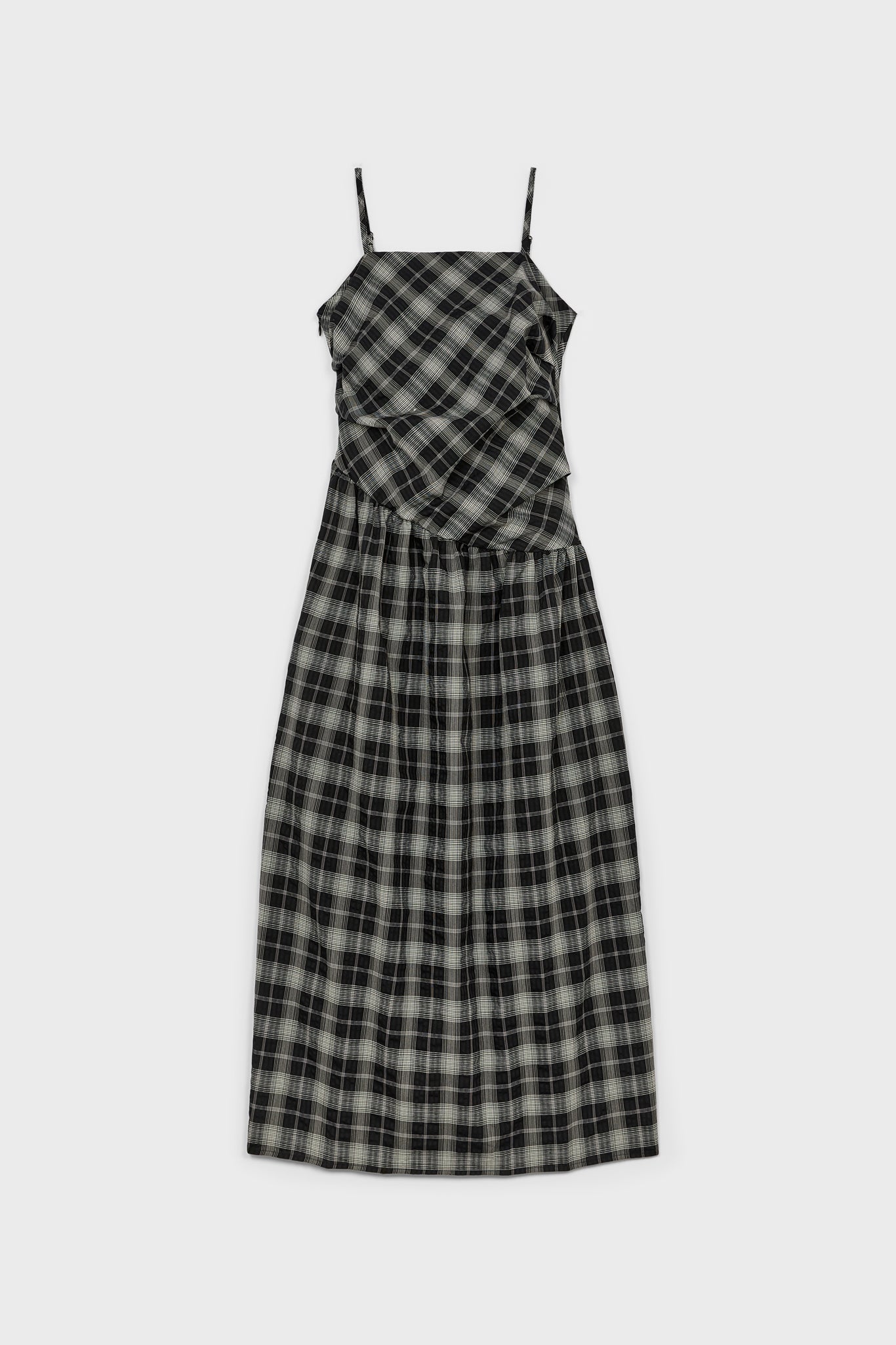 Black and white checked strappy tie back dress_1