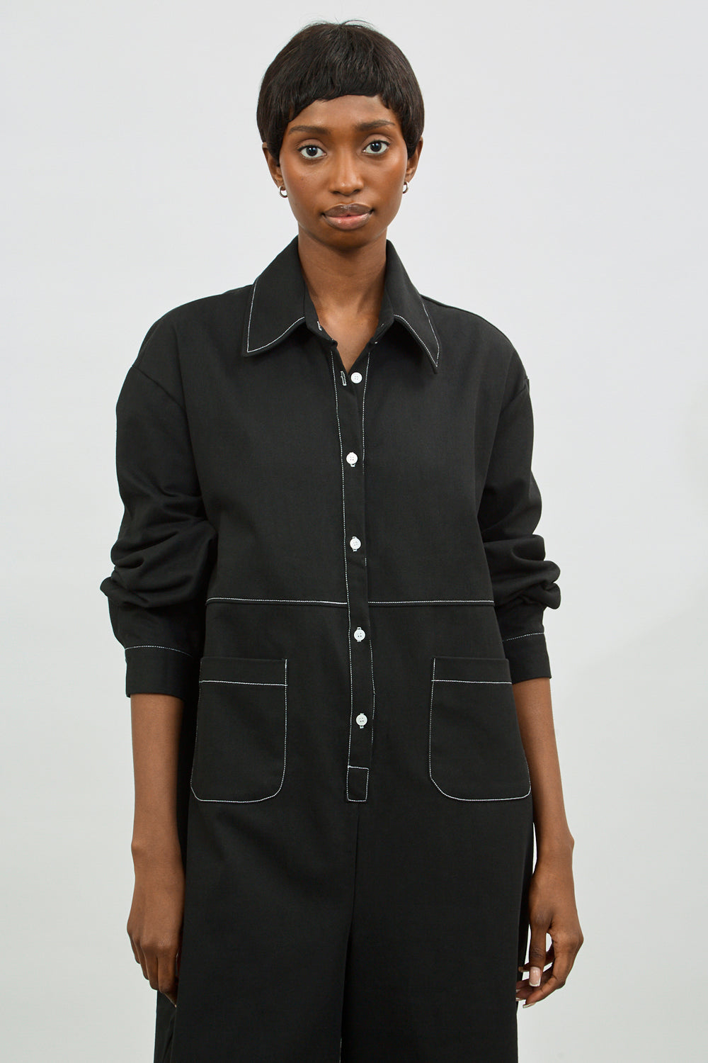 Black and white contrast stitch boiler suit_4