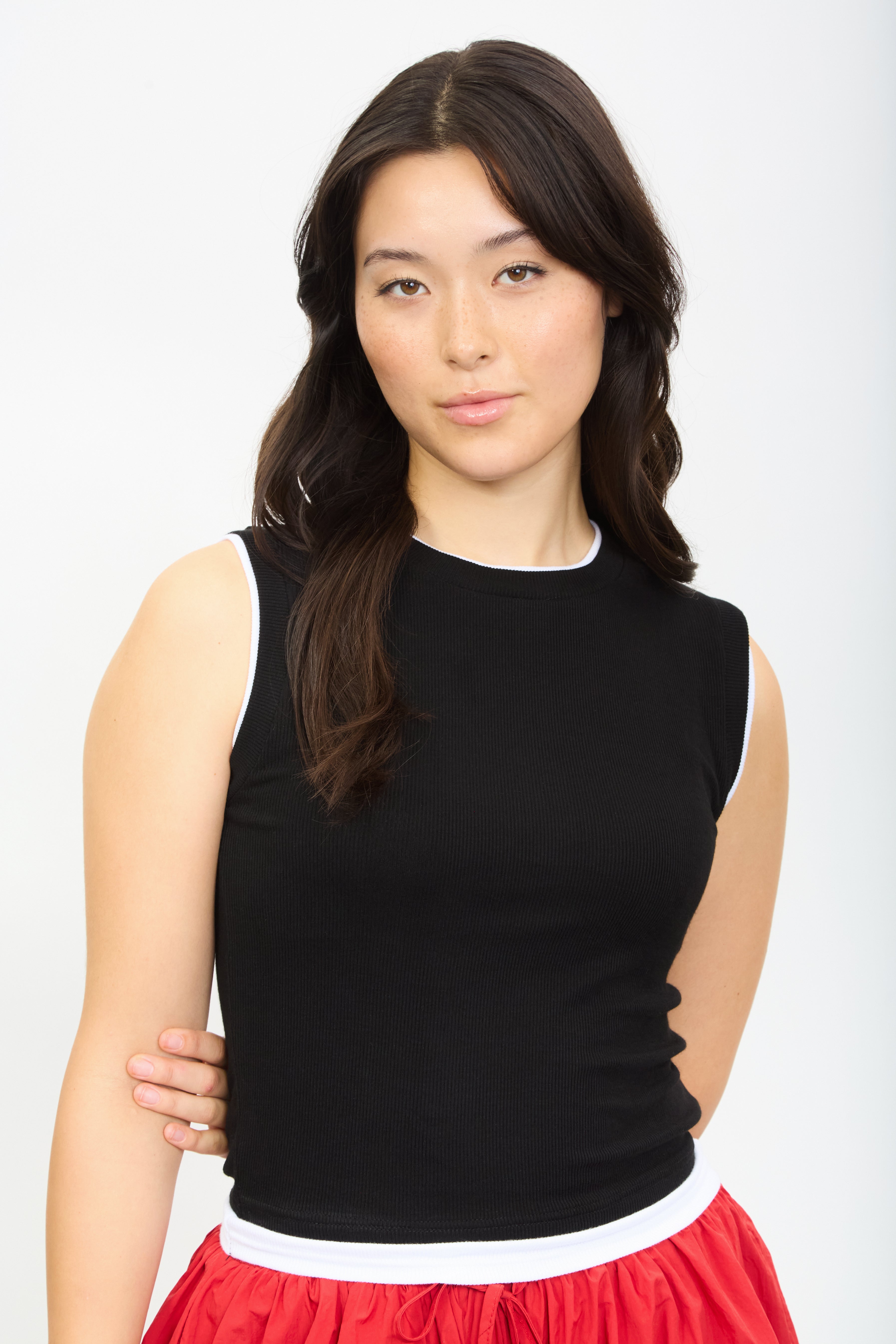 Black and white double layered tank top_1