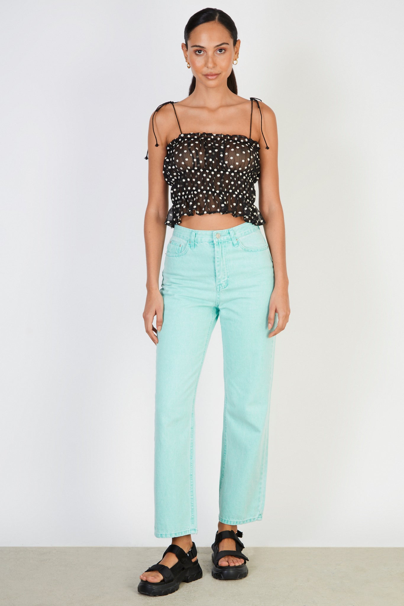 Black and white floral tie strap tank_4