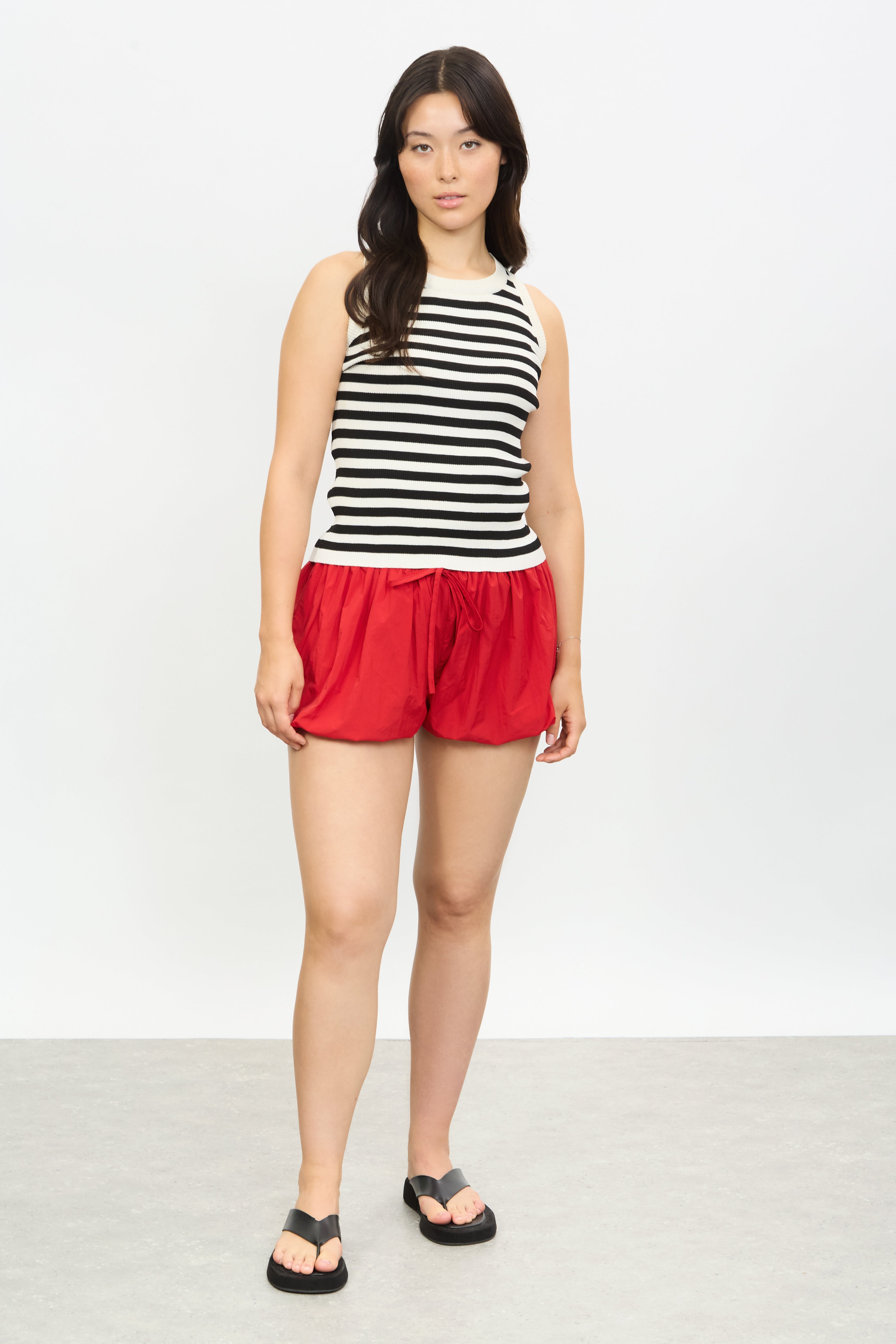 Black and white horizontal stripe long knit tank_4