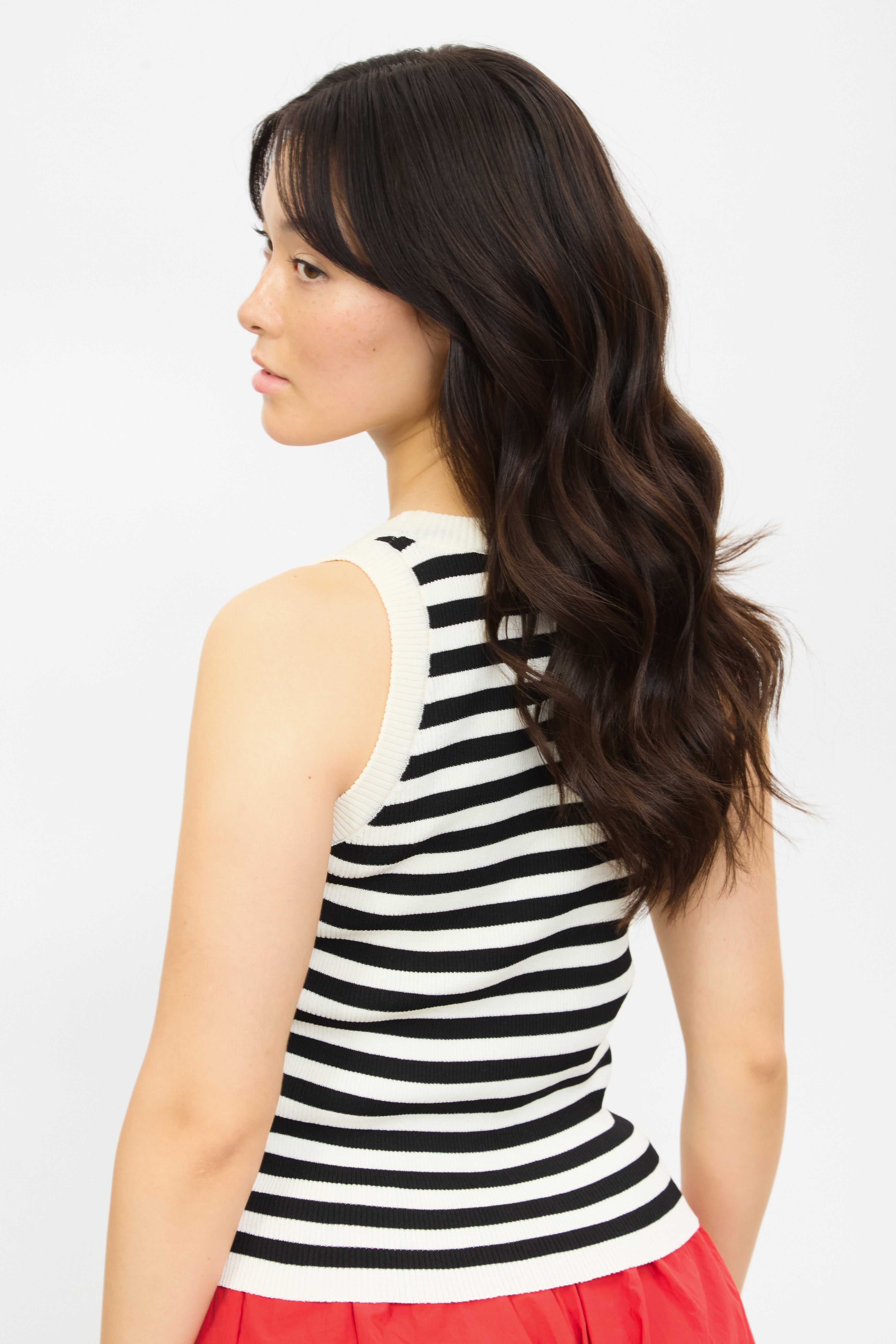 Black and white horizontal stripe long knit tank_2