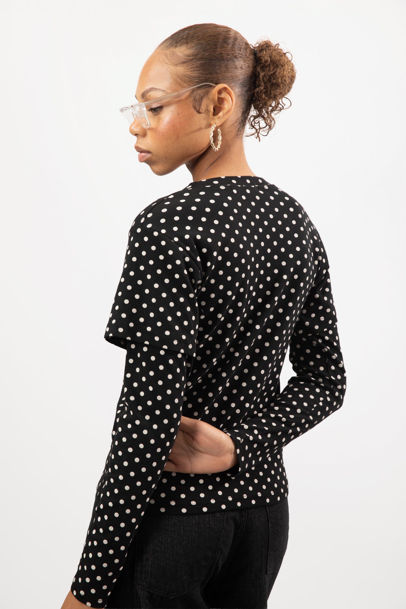 Black and white polka dot layered long sleeve top_3