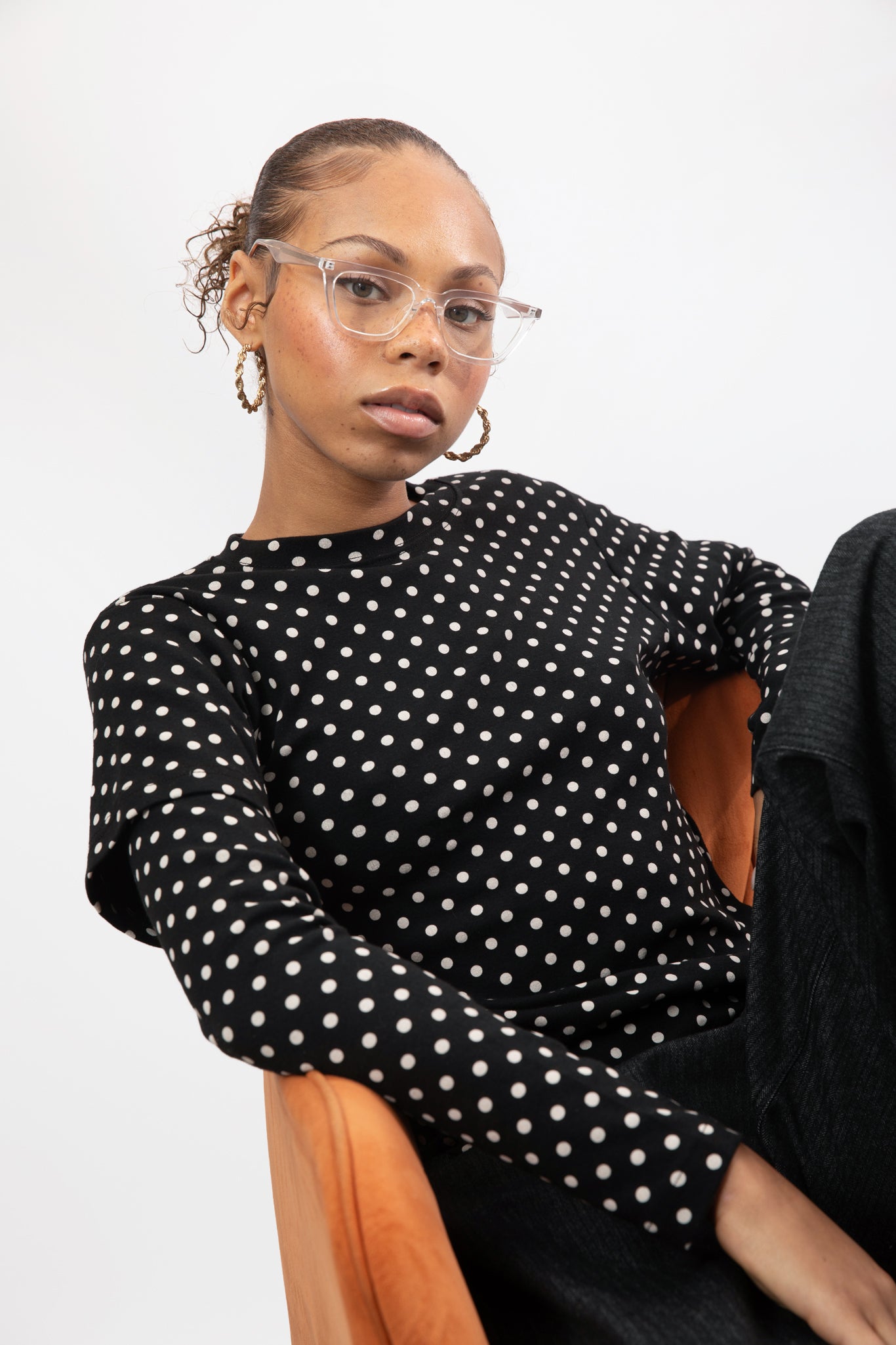 Black and white polka dot layered long sleeve top_1