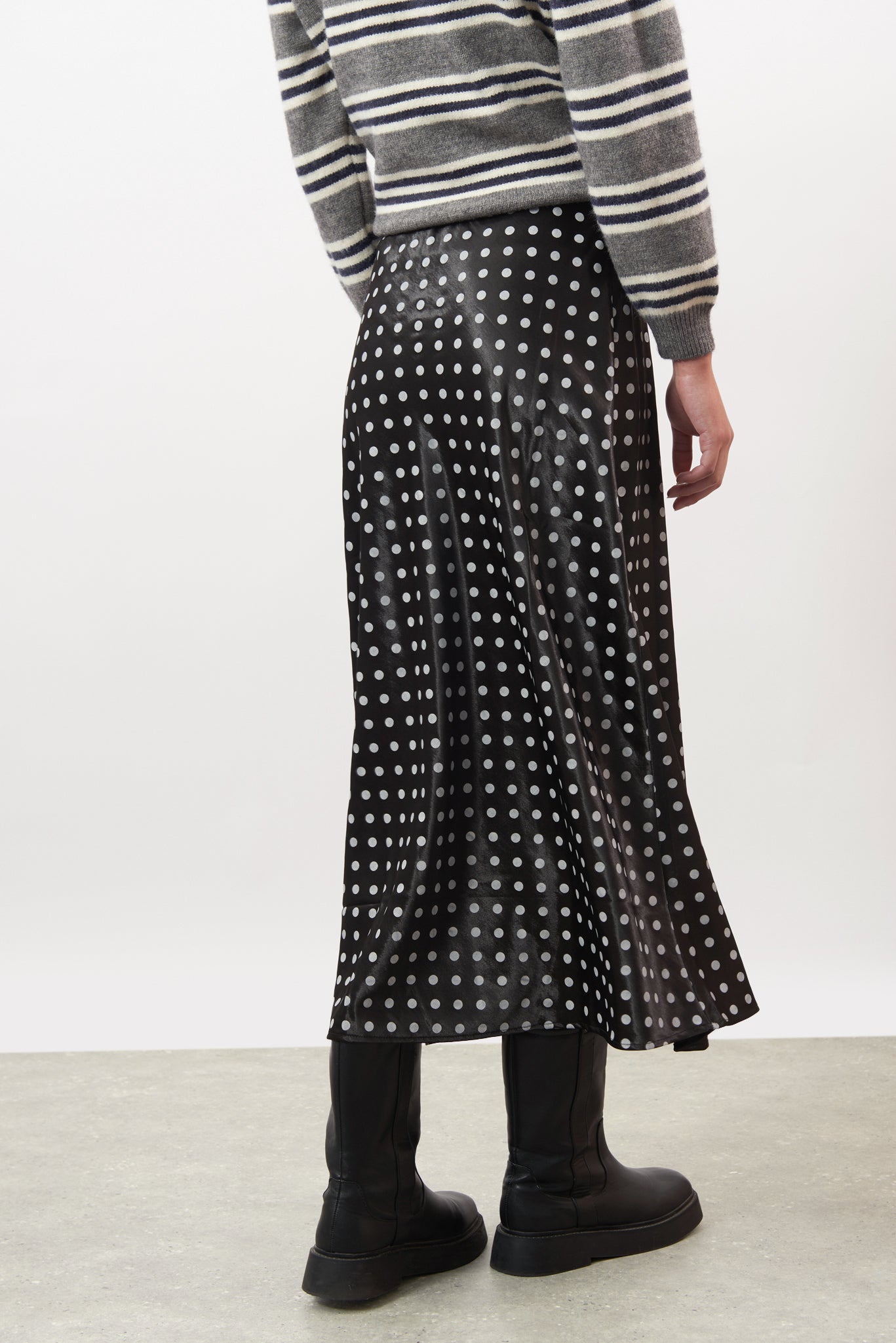Black and white polka dot satin touch skirt_2
