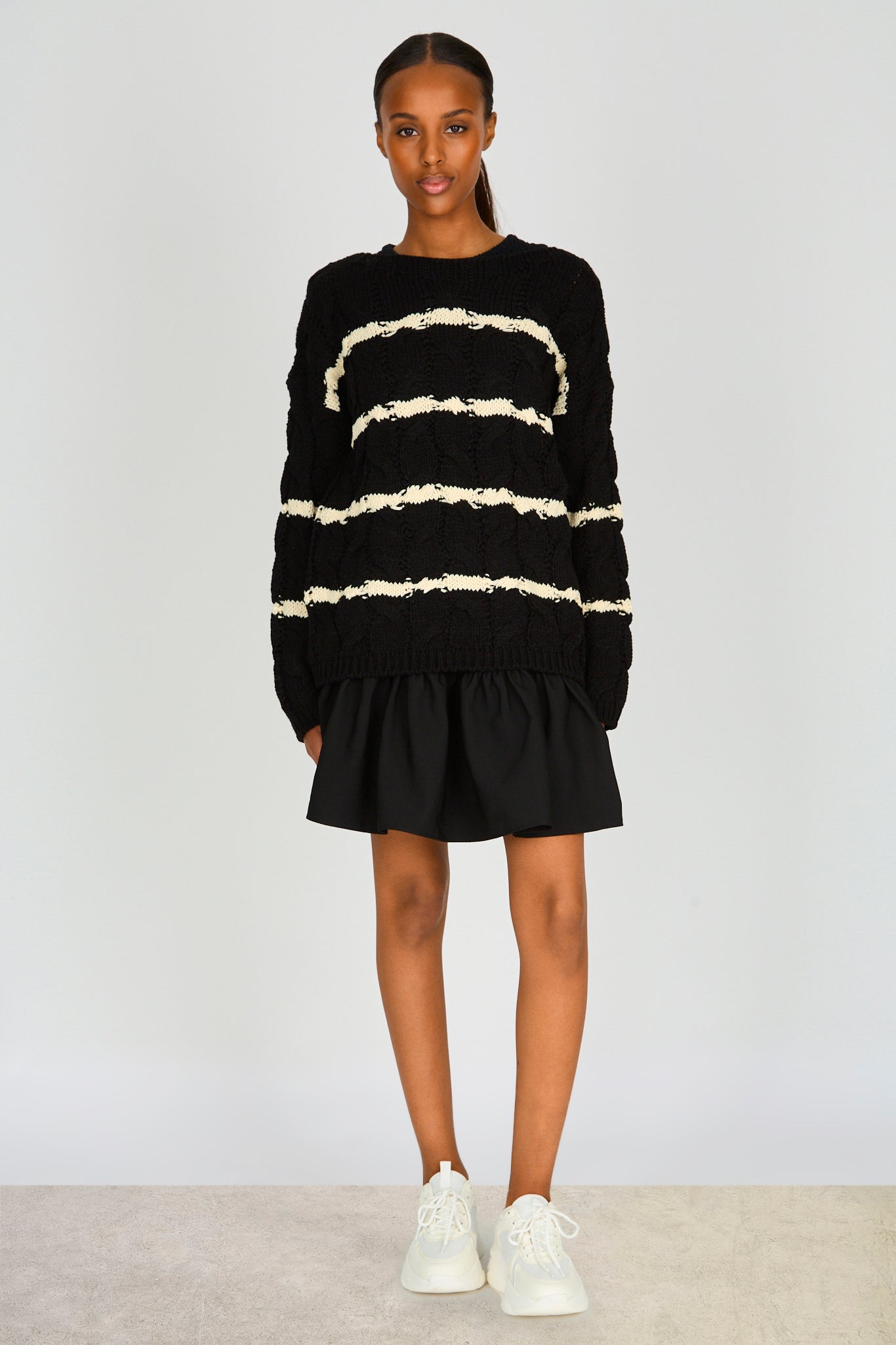 Black and white striped cable knit jumper_5