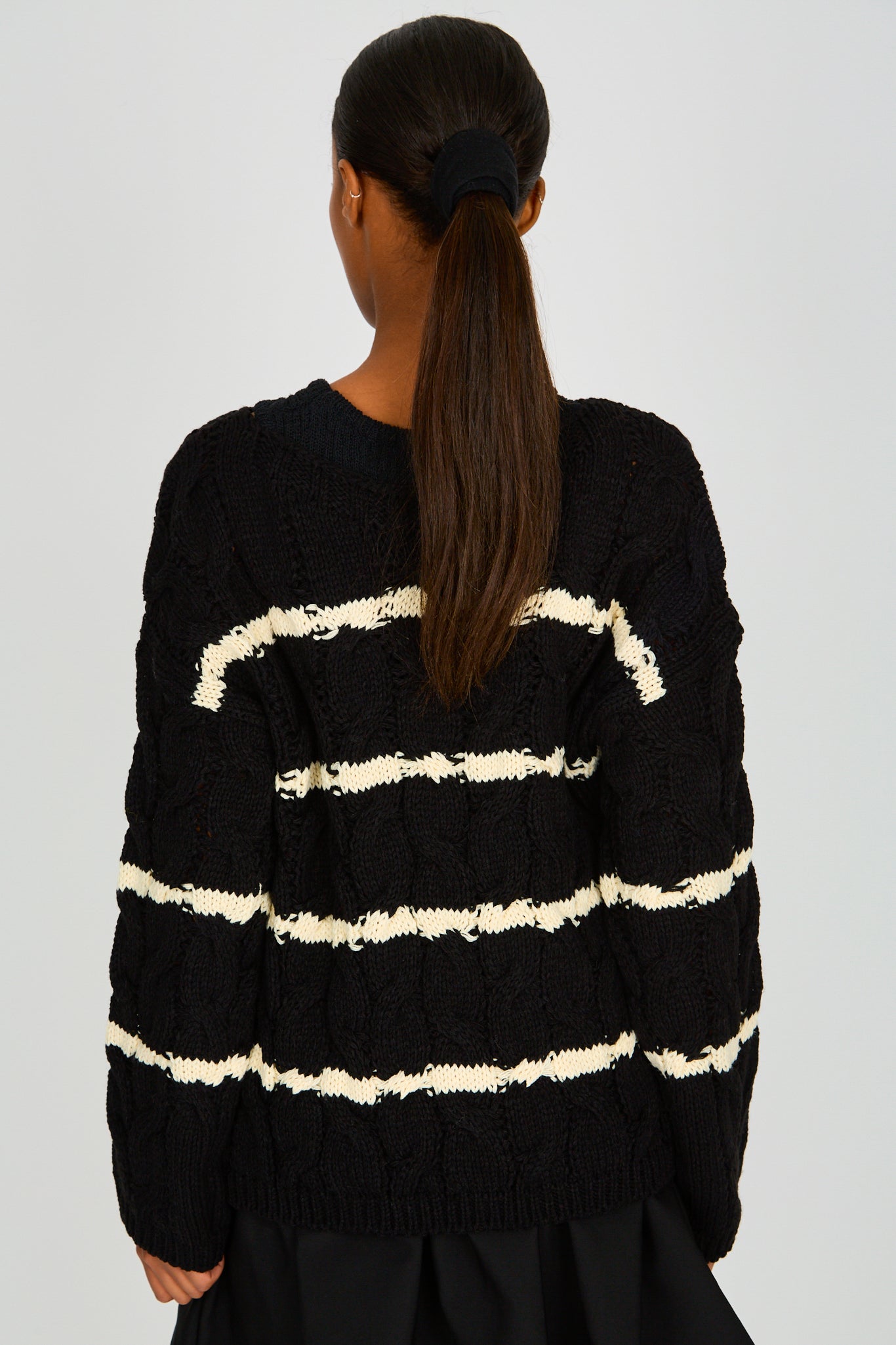 Black and white striped cable knit jumper_2
