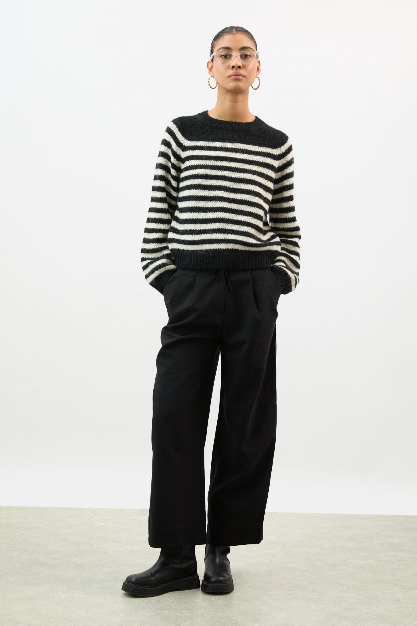 Black and white striped mohair wool blend jumper_4