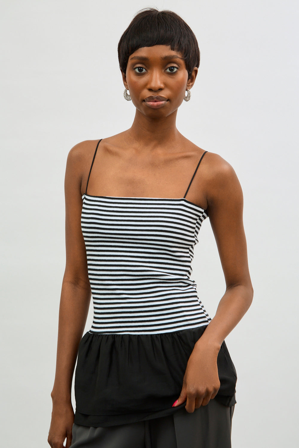 Black and white striped peplum tank_1