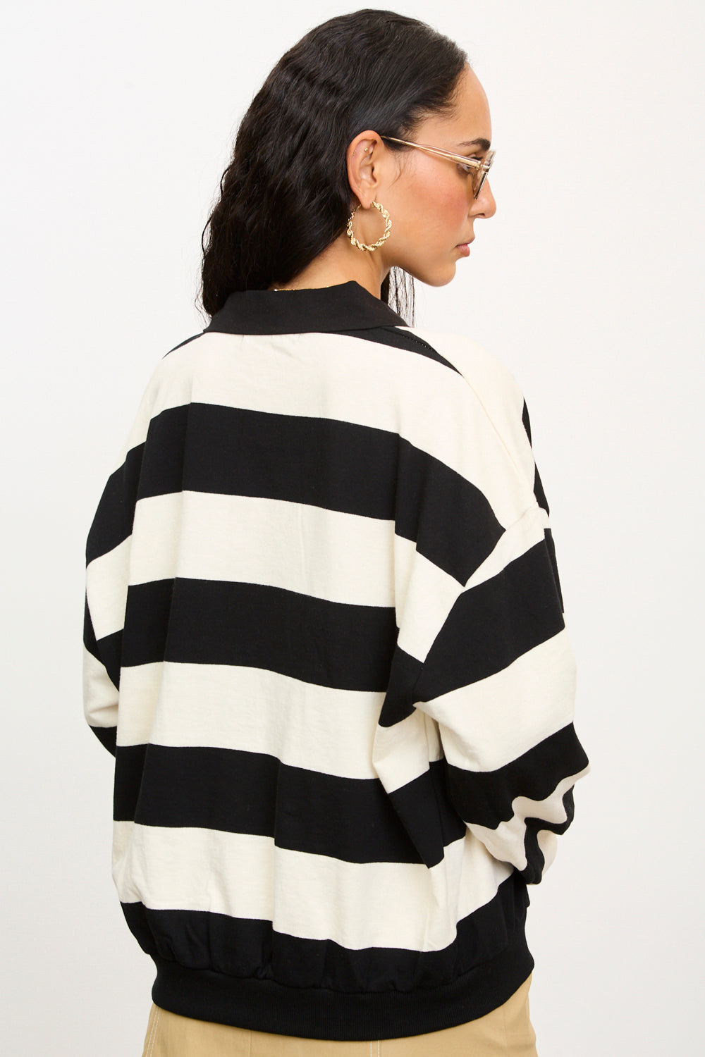 Black and white thick block striped rugby shirt_2